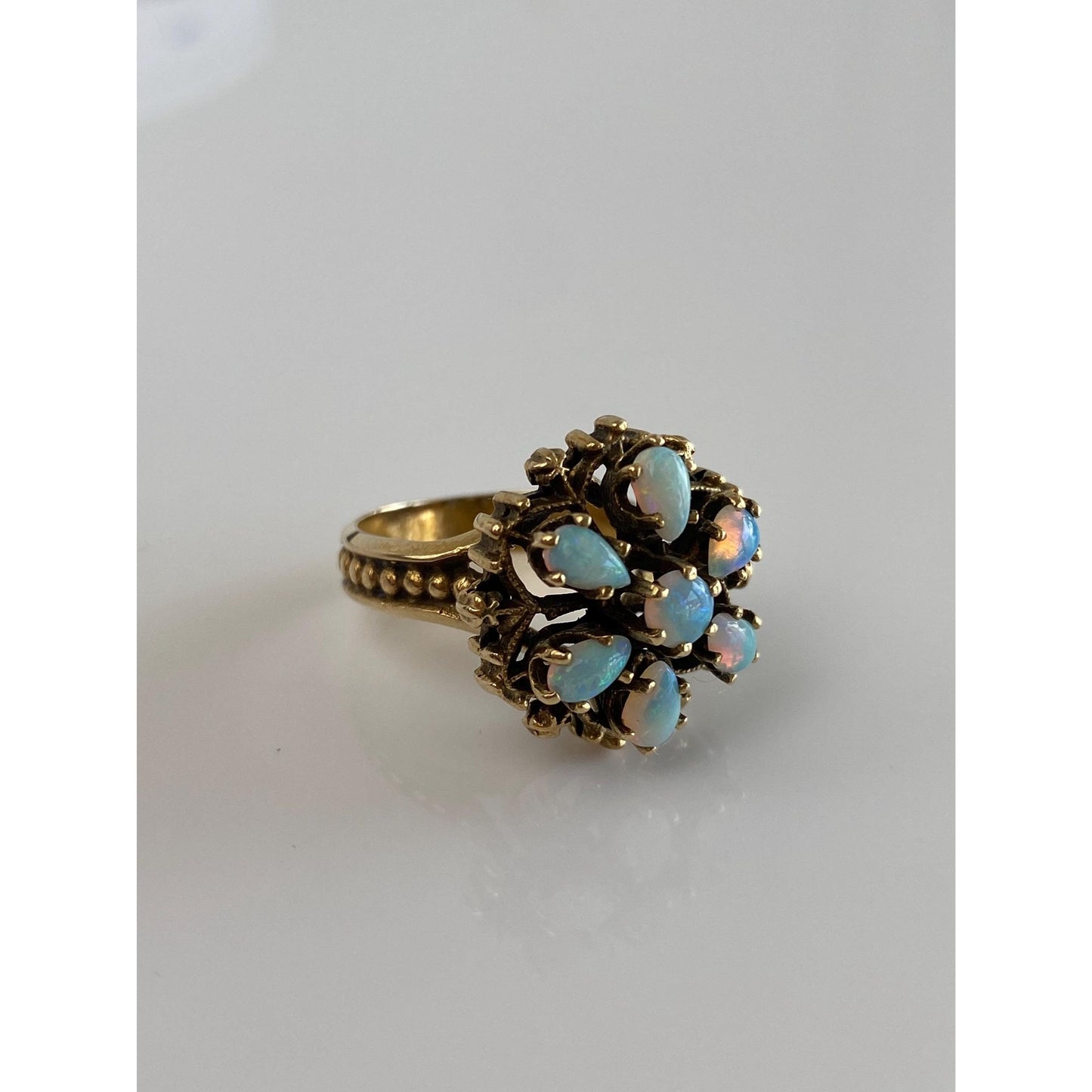 Vintage Solid 14k Yellow Gold Opal Cluster Ring - Size 6.5