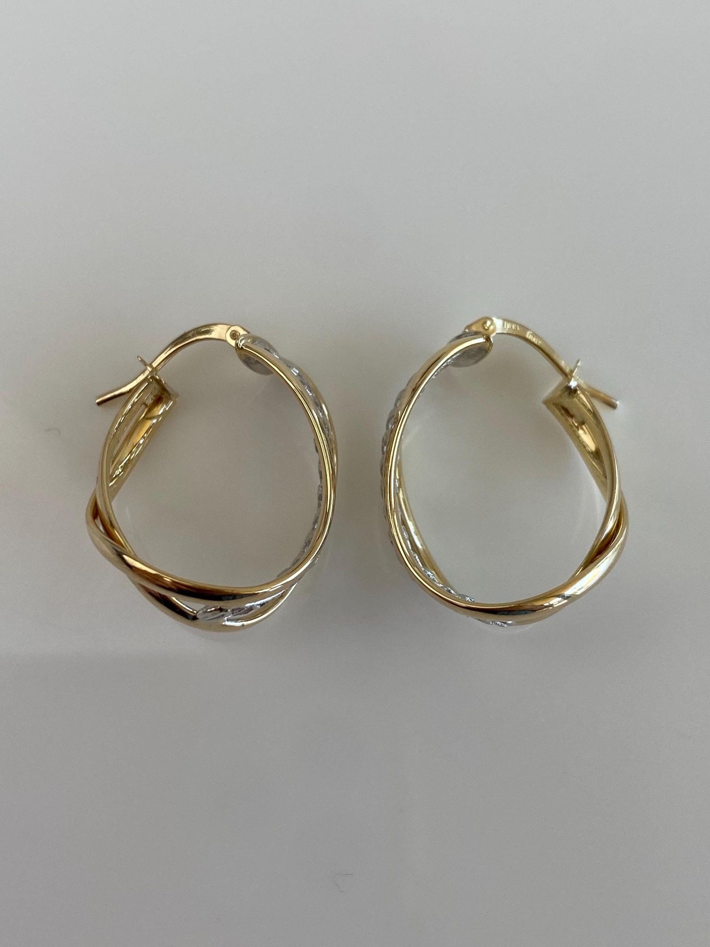 Vintage 14k White & Yellow Gold Open Work Hoop Earrings