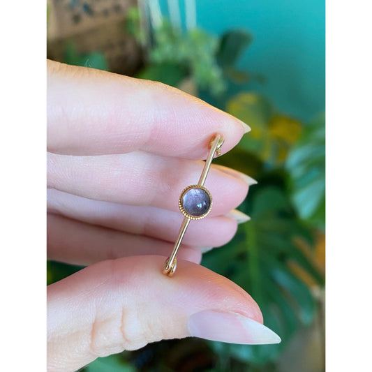 Vintage Solid 14k Yellow Gold Amethyst Safety Pin