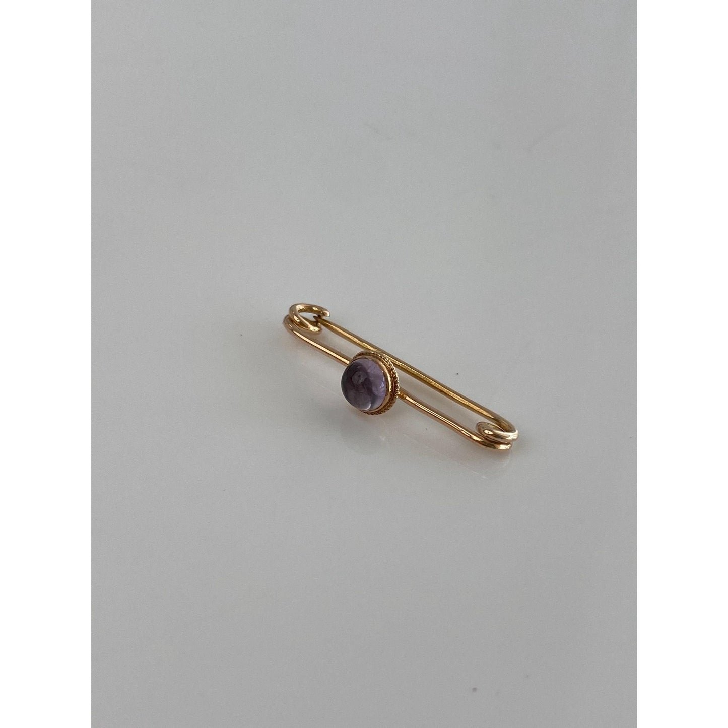 Vintage Solid 14k Yellow Gold Amethyst Safety Pin