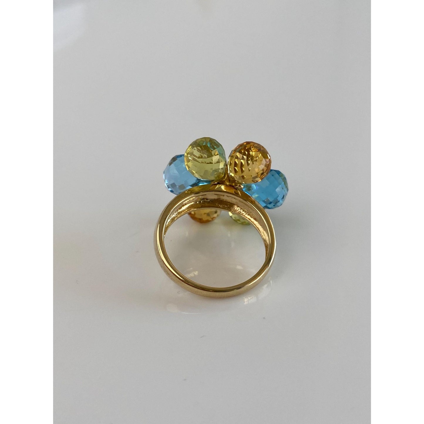 Solid 10k Yellow Gold Diamond Topaz Peridot Faceted Citrine Lemon Quartz Flower Ring - Size 6.75