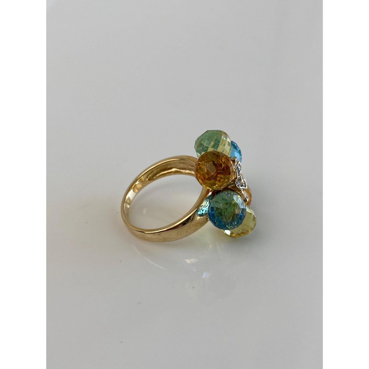 Solid 10k Yellow Gold Diamond Topaz Peridot Faceted Citrine Lemon Quartz Flower Ring - Size 6.75