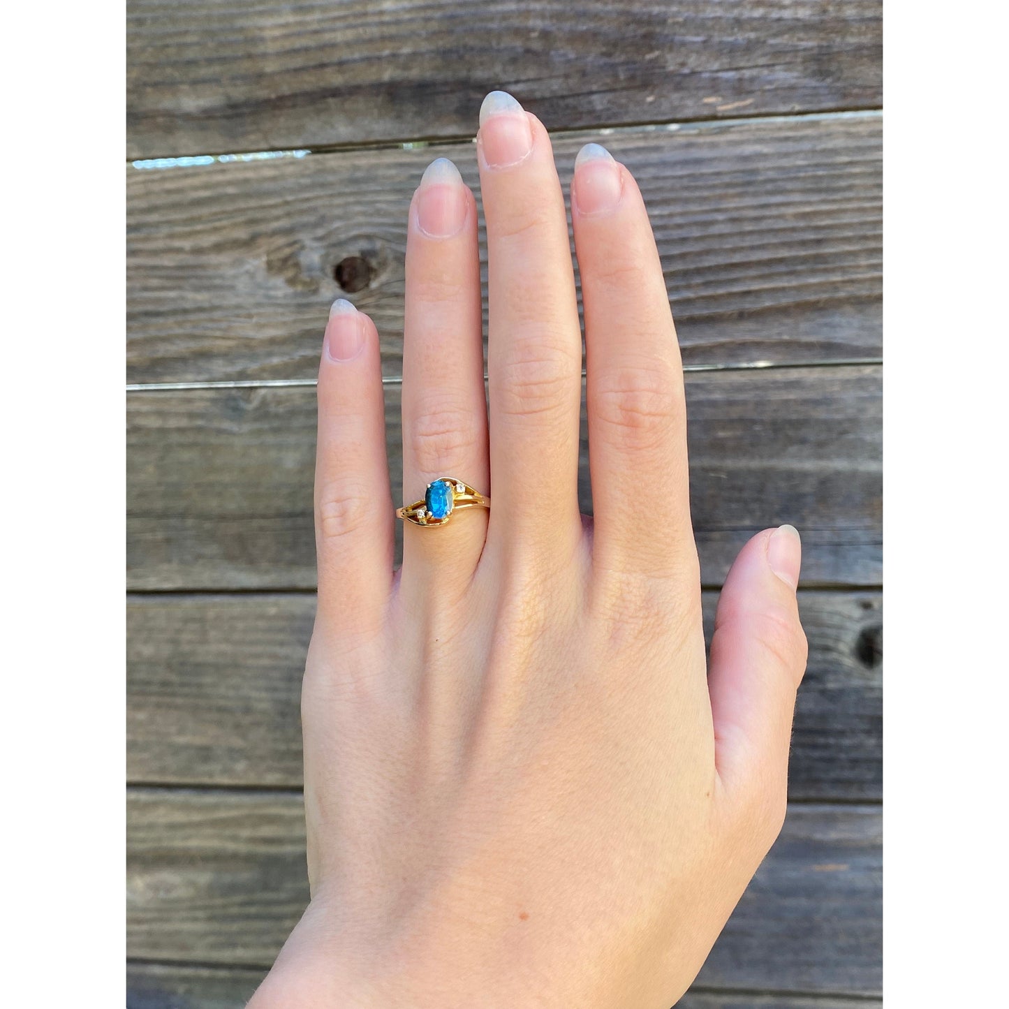 Vintage Solid 14k Yellow Gold Topaz Diamond Ring - Size 5.75