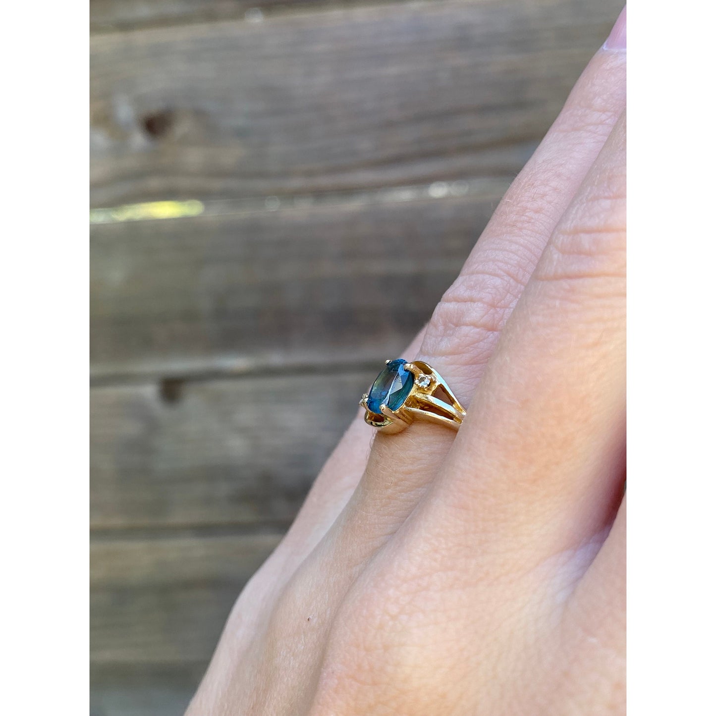 Vintage Solid 14k Yellow Gold Topaz Diamond Ring - Size 5.75