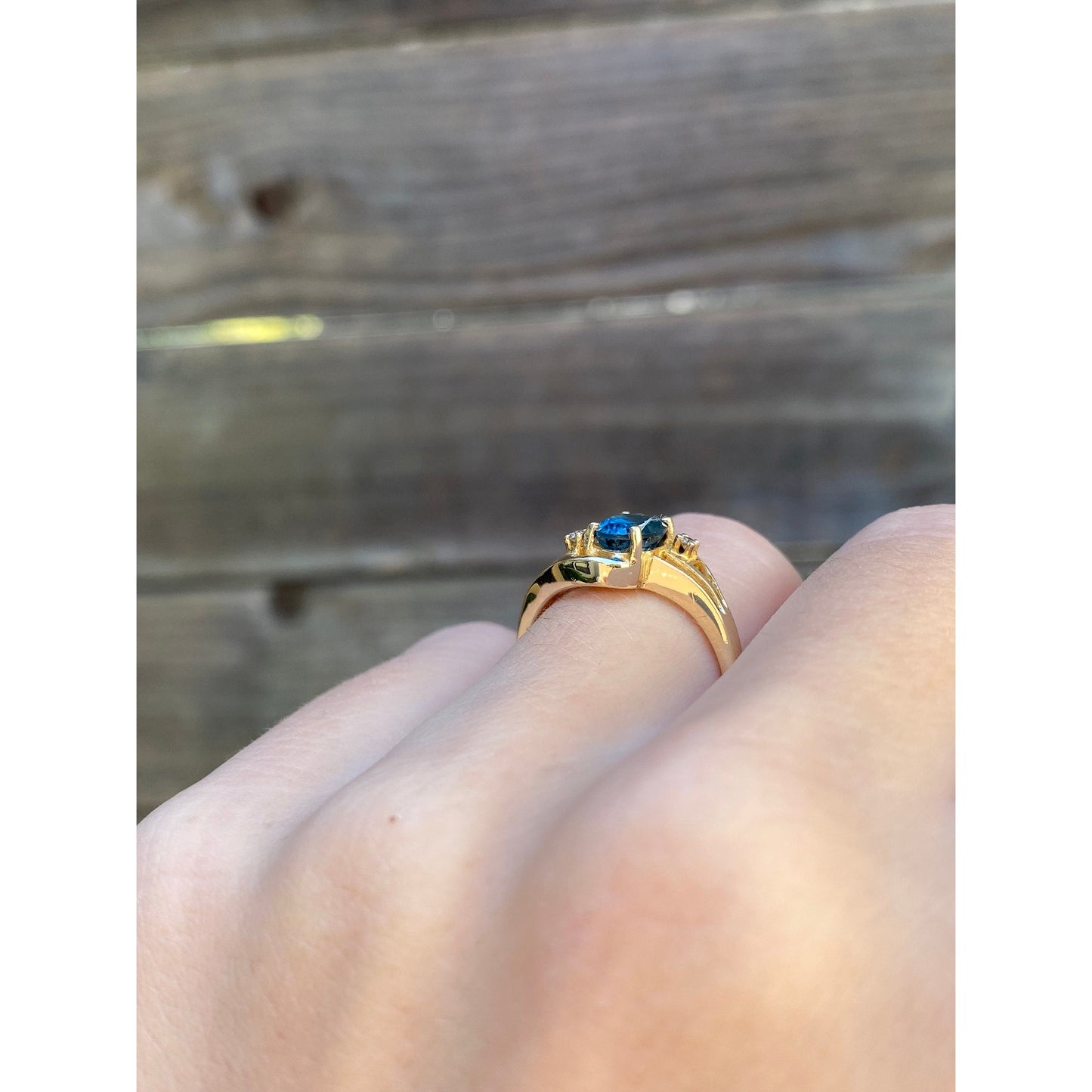 Vintage Solid 14k Yellow Gold Topaz Diamond Ring - Size 5.75