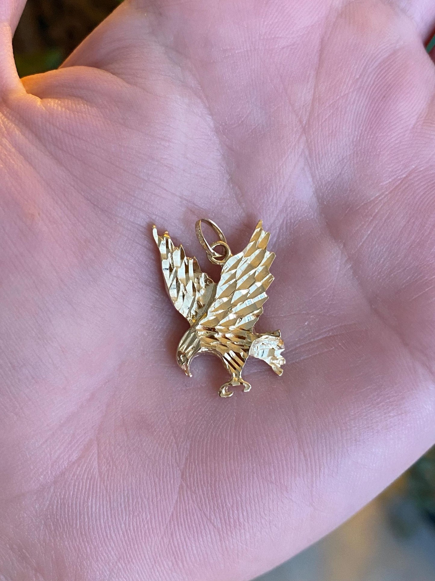 Vintage Solid 14k Yellow Gold Diamond Cut Eagle Charm