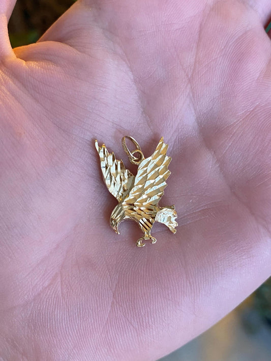 Vintage Solid 14k Yellow Gold Diamond Cut Eagle Charm