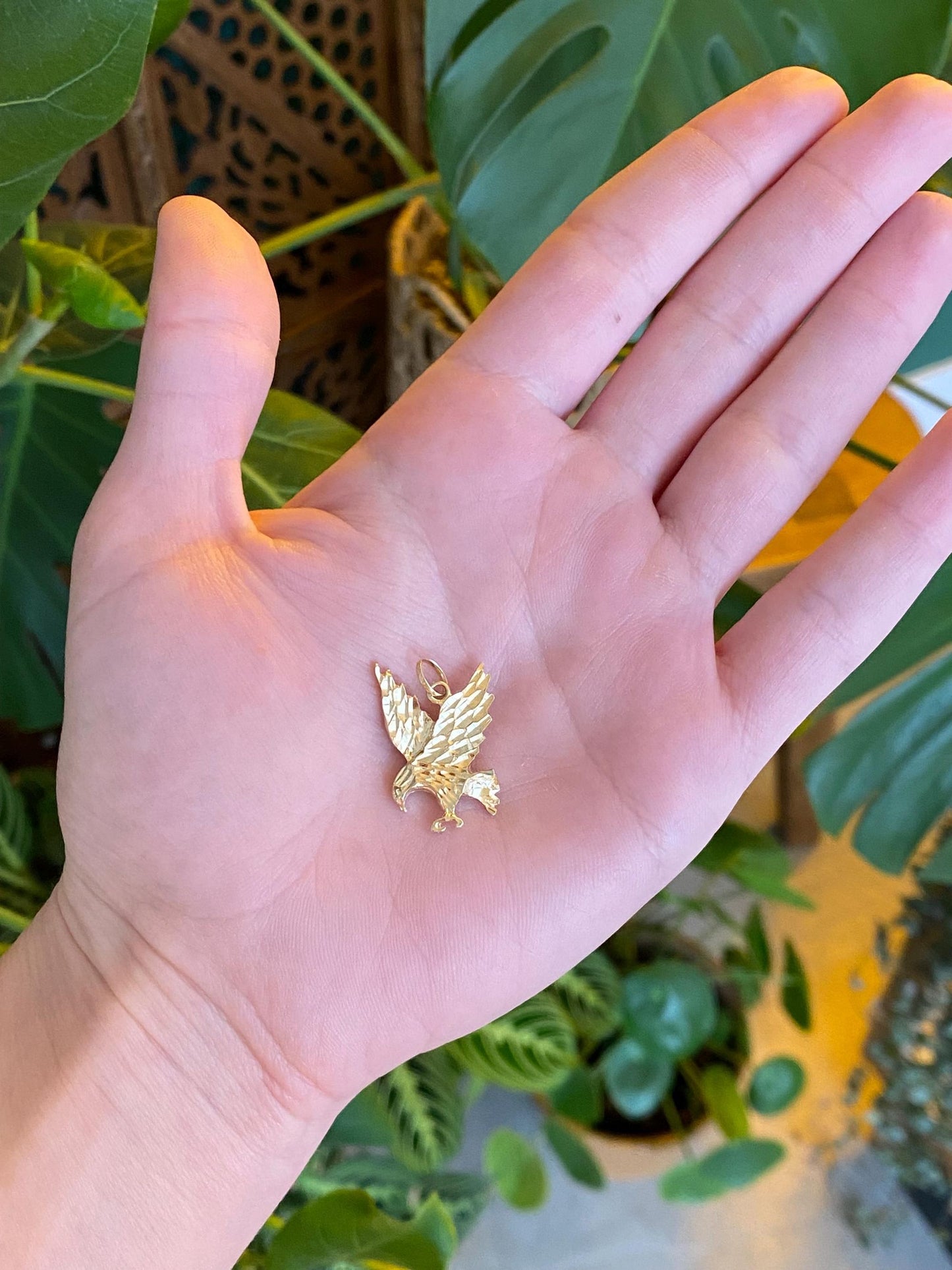 Vintage Solid 14k Yellow Gold Diamond Cut Eagle Charm