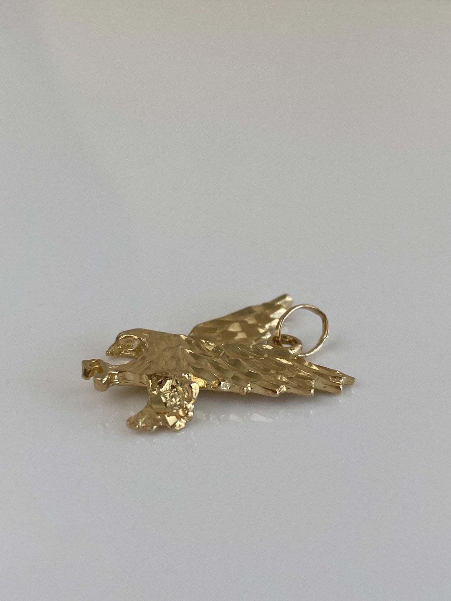 Vintage Solid 14k Yellow Gold Diamond Cut Eagle Charm