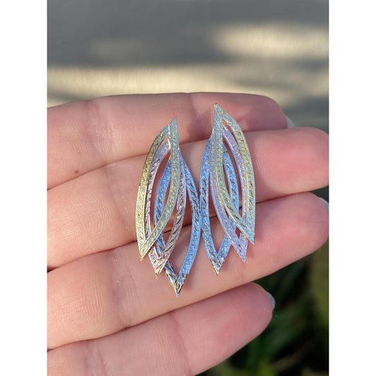 Vintage Solid 14k Tri Tone Gold Diamond Cut Flat Chain Stud Earrings