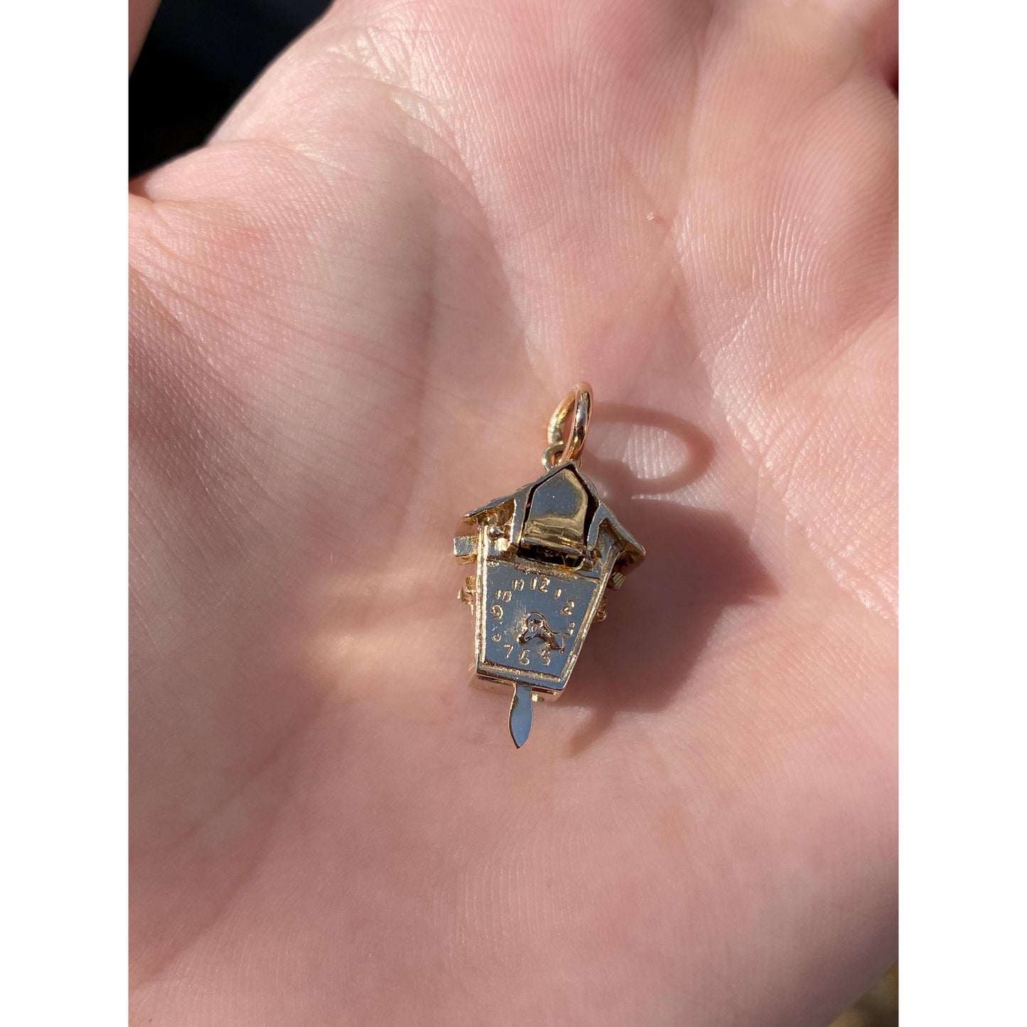 Solid 14k Yellow Gold Articulated Cuckoo Clock Charm