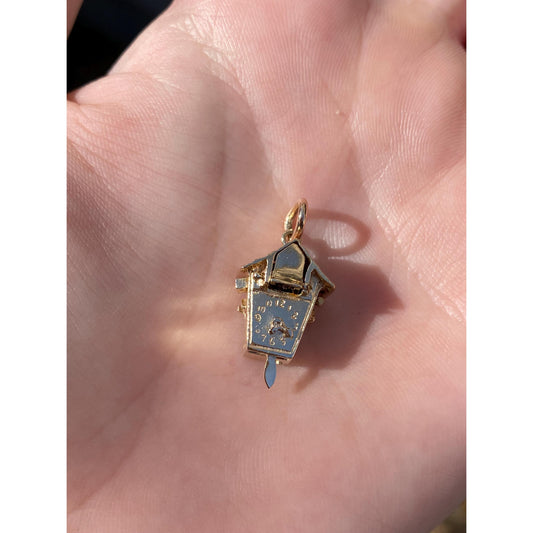 Solid 14k Yellow Gold Articulated Cuckoo Clock Charm