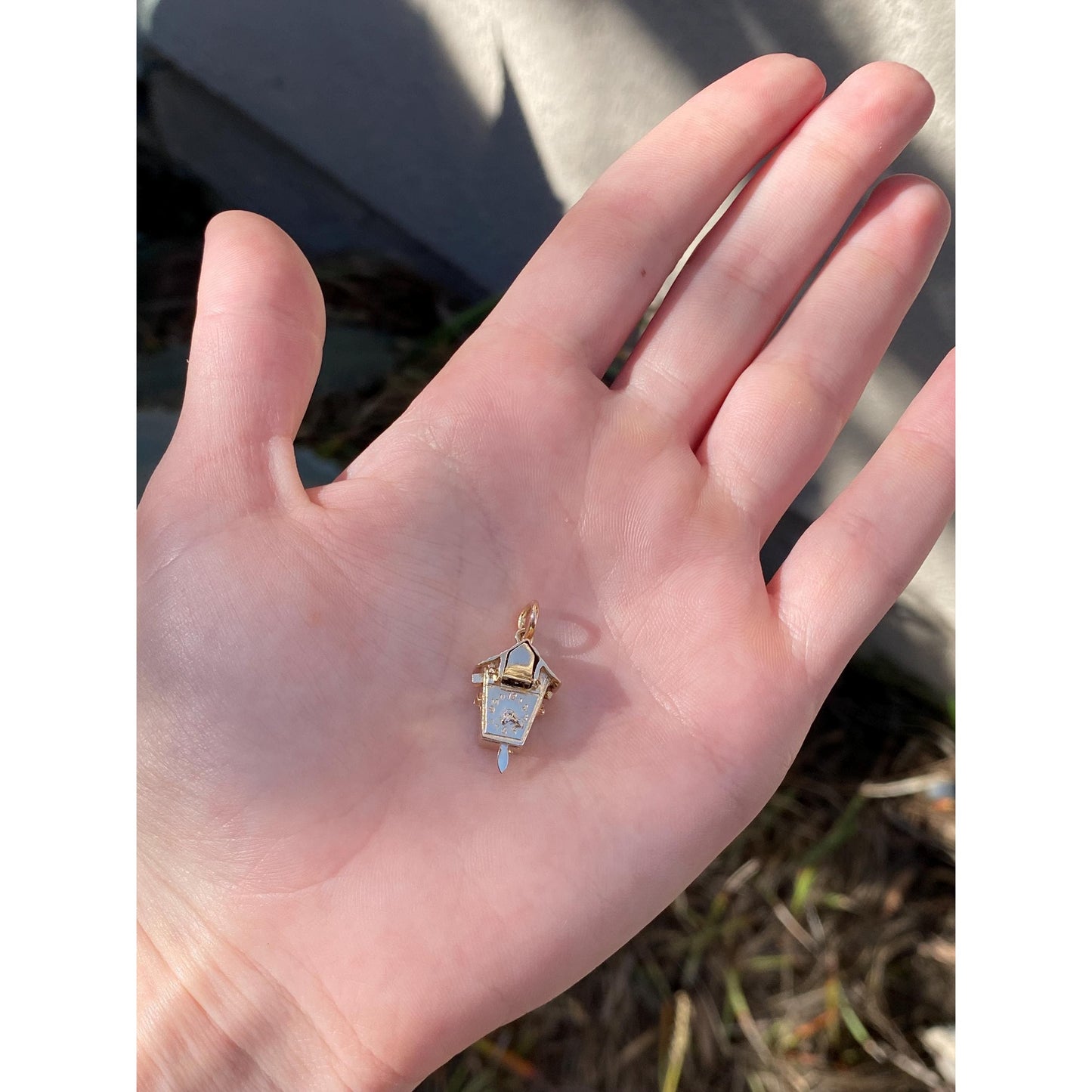 Solid 14k Yellow Gold Articulated Cuckoo Clock Charm