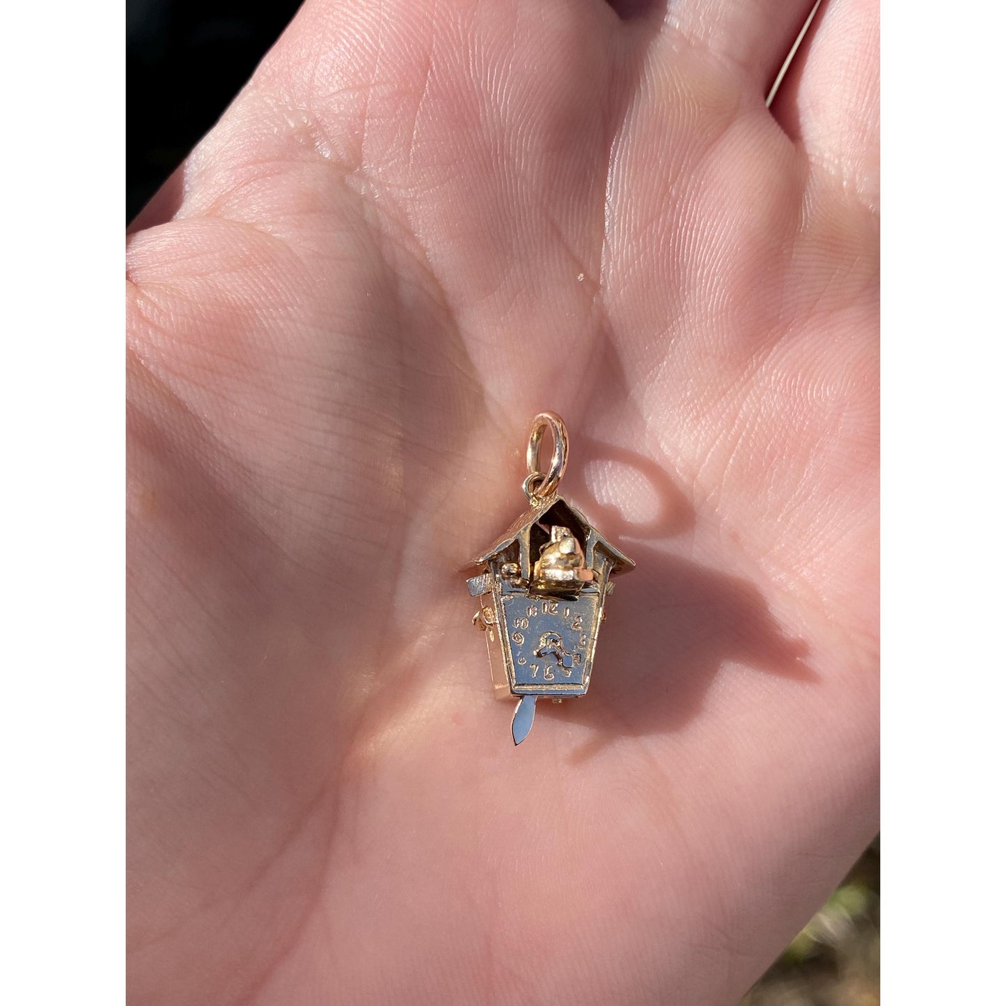 Solid 14k Yellow Gold Articulated Cuckoo Clock Charm