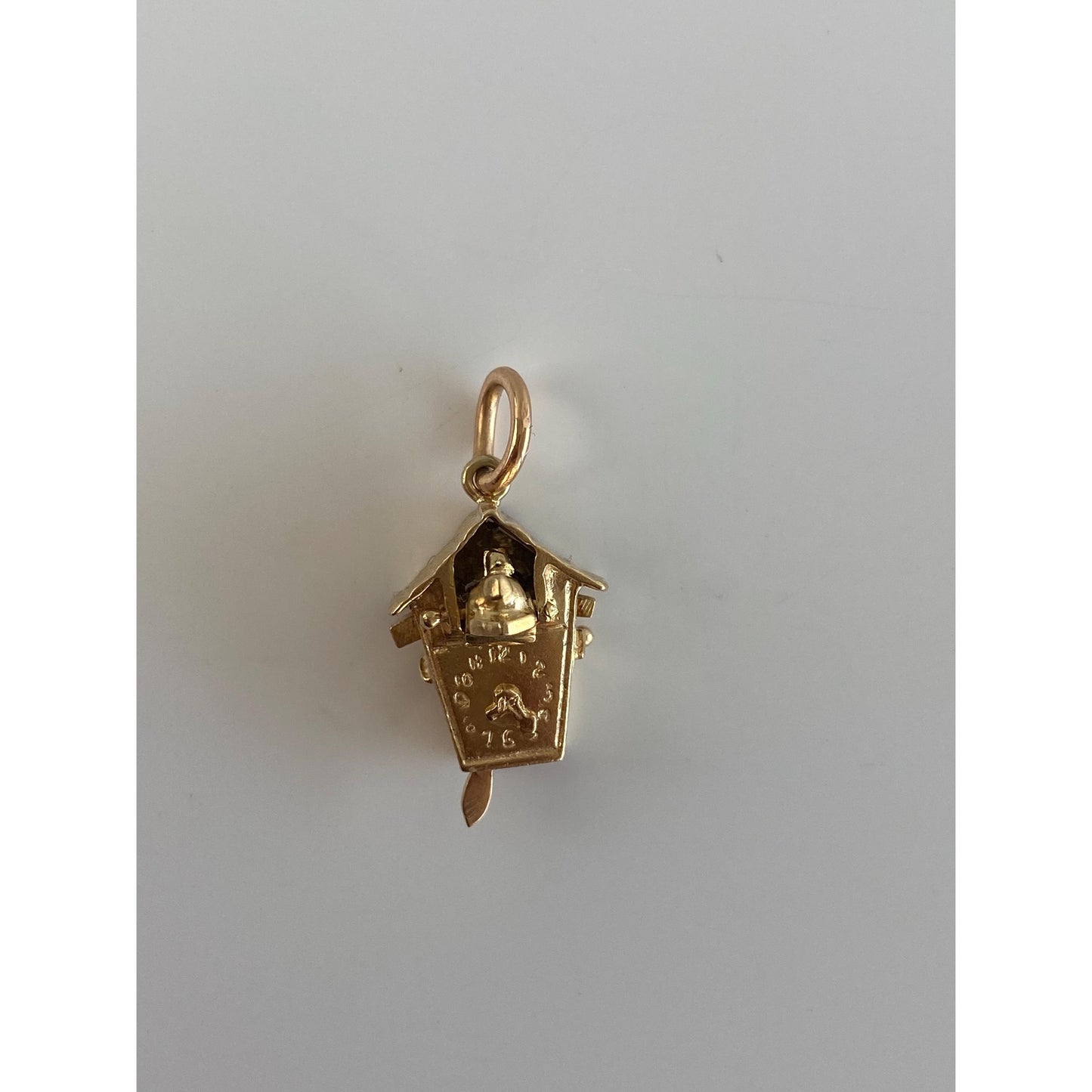 Solid 14k Yellow Gold Articulated Cuckoo Clock Charm