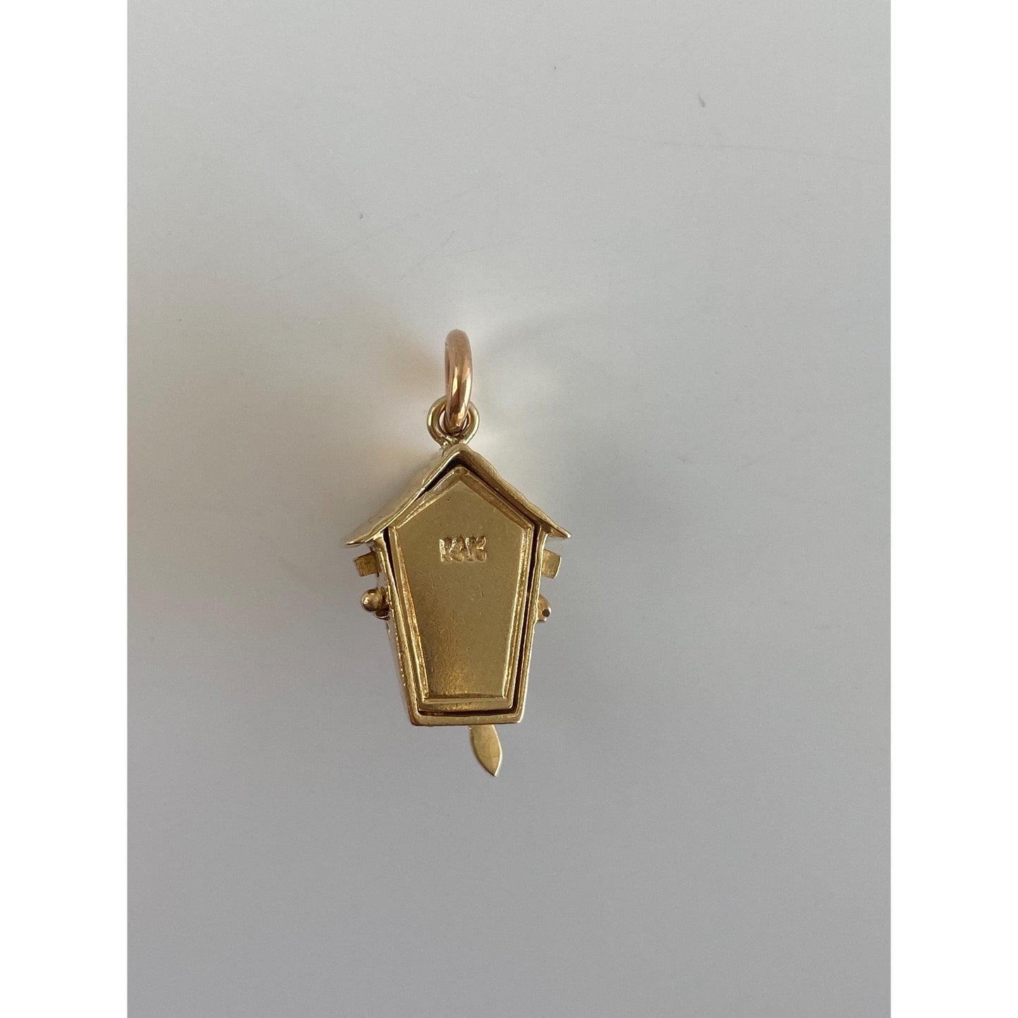 Solid 14k Yellow Gold Articulated Cuckoo Clock Charm