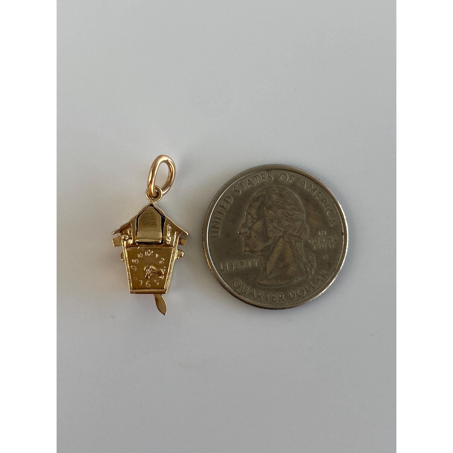 Solid 14k Yellow Gold Articulated Cuckoo Clock Charm