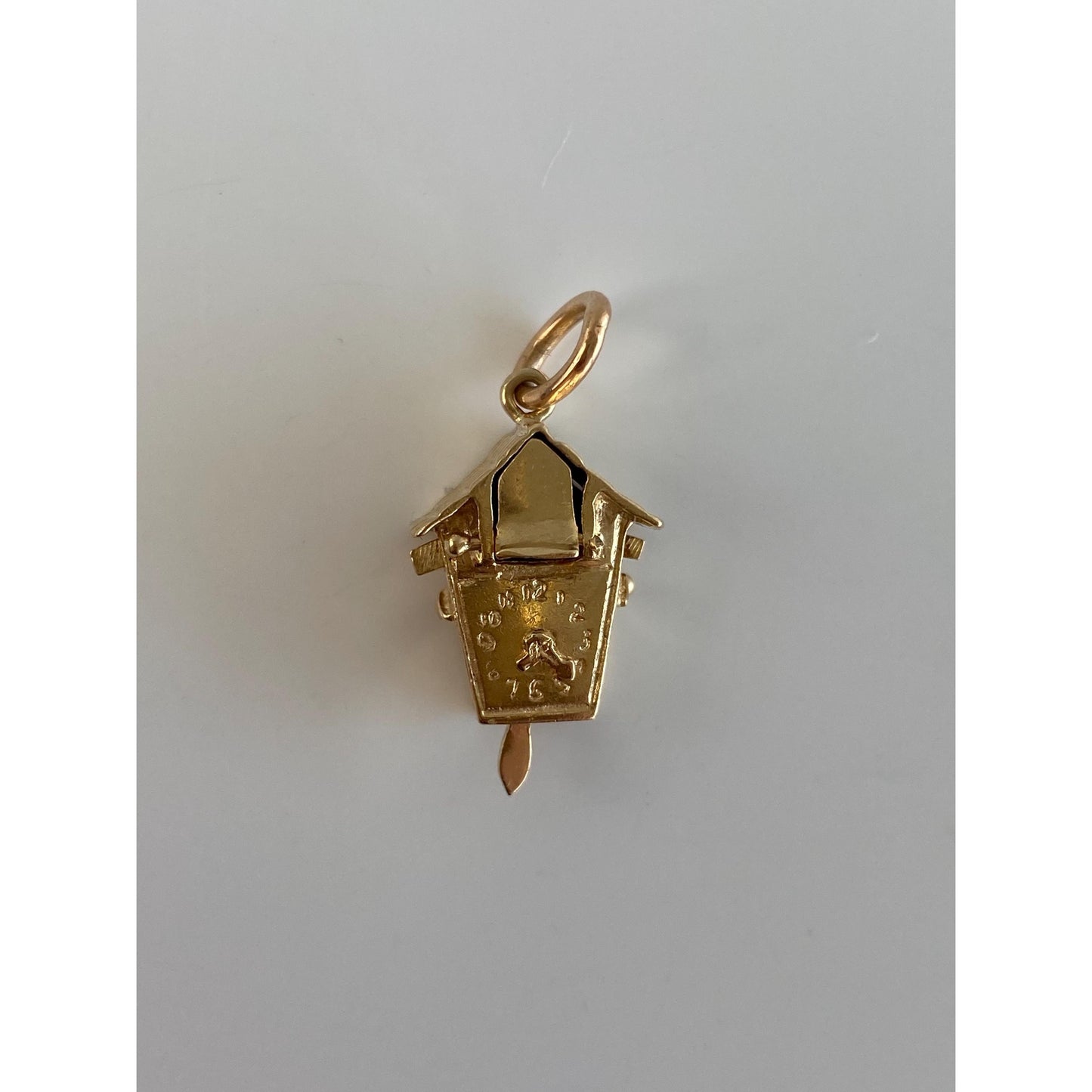 Solid 14k Yellow Gold Articulated Cuckoo Clock Charm