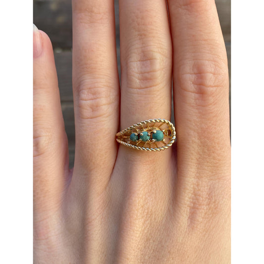 Vintage Solid 14k Yellow Gold Malachite Ring - Size 5.75