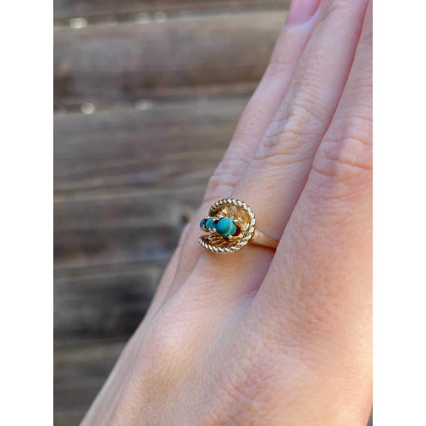 Vintage Solid 14k Yellow Gold Malachite Ring - Size 5.75