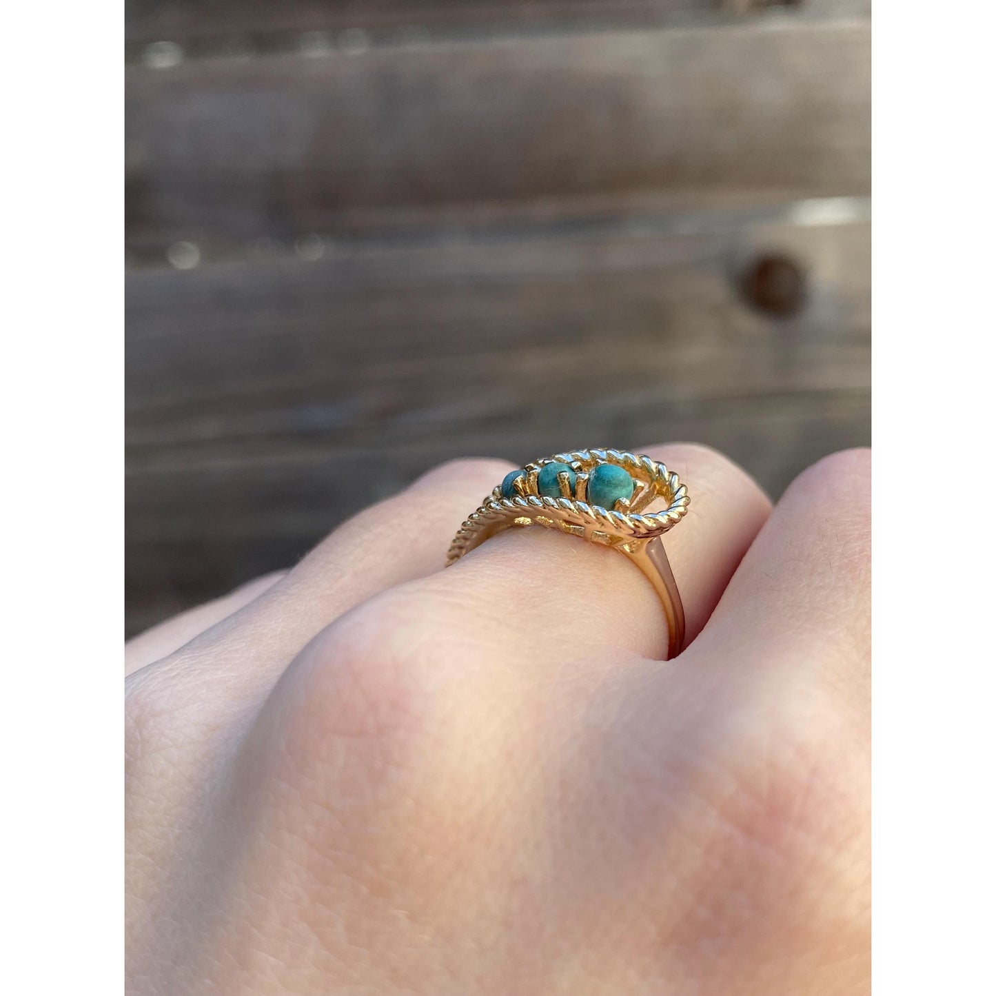 Vintage Solid 14k Yellow Gold Malachite Ring - Size 5.75