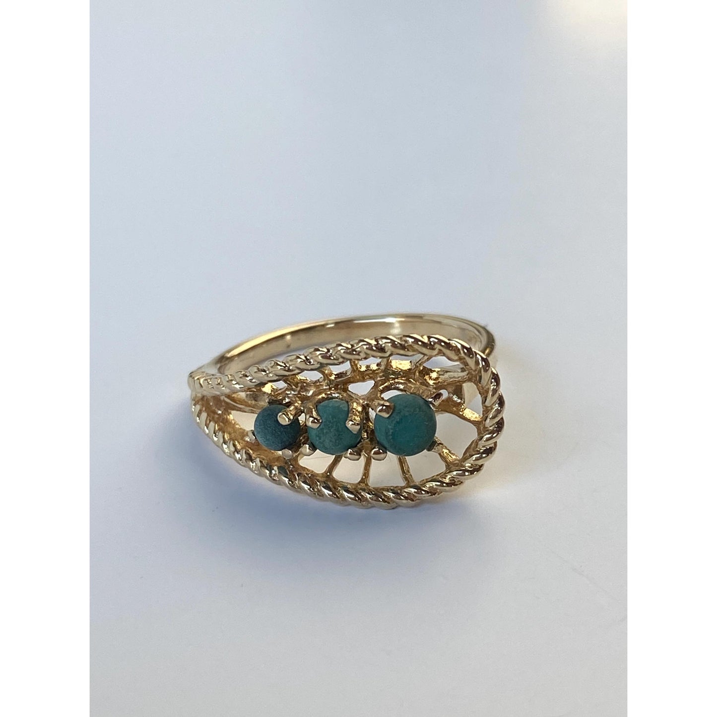Vintage Solid 14k Yellow Gold Malachite Ring - Size 5.75