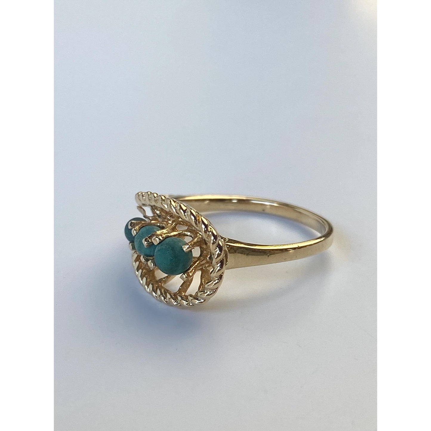 Vintage Solid 14k Yellow Gold Malachite Ring - Size 5.75