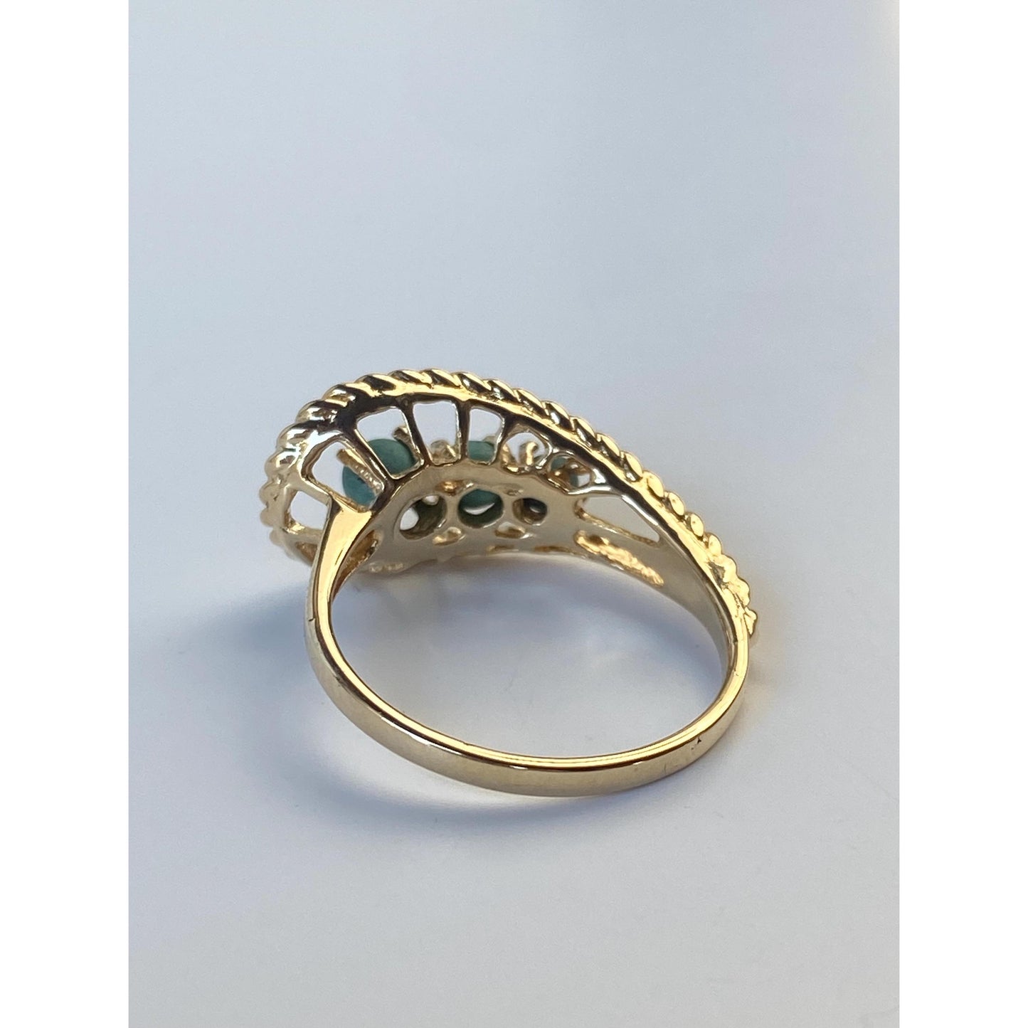 Vintage Solid 14k Yellow Gold Malachite Ring - Size 5.75