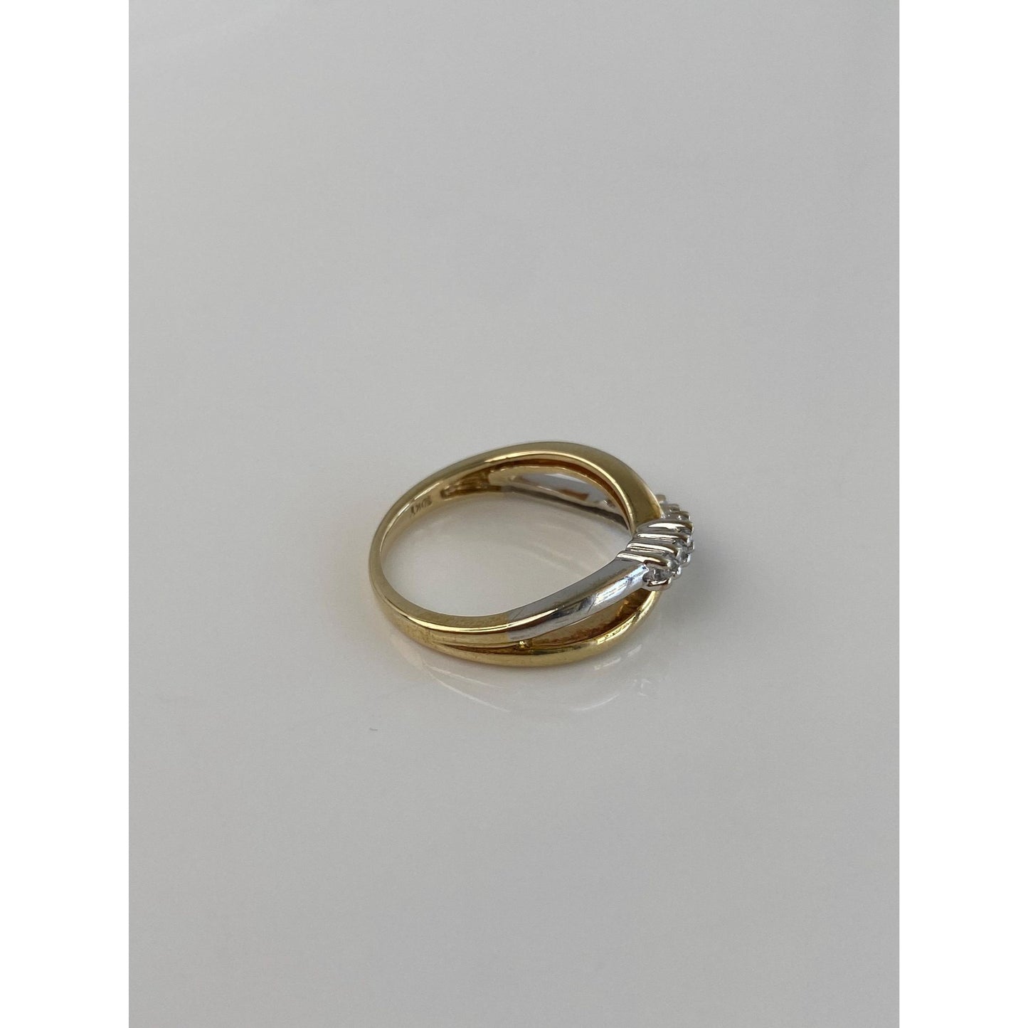 Vintage Solid 10k White & Yellow Gold Diamond Twist Ring - Size 5.5