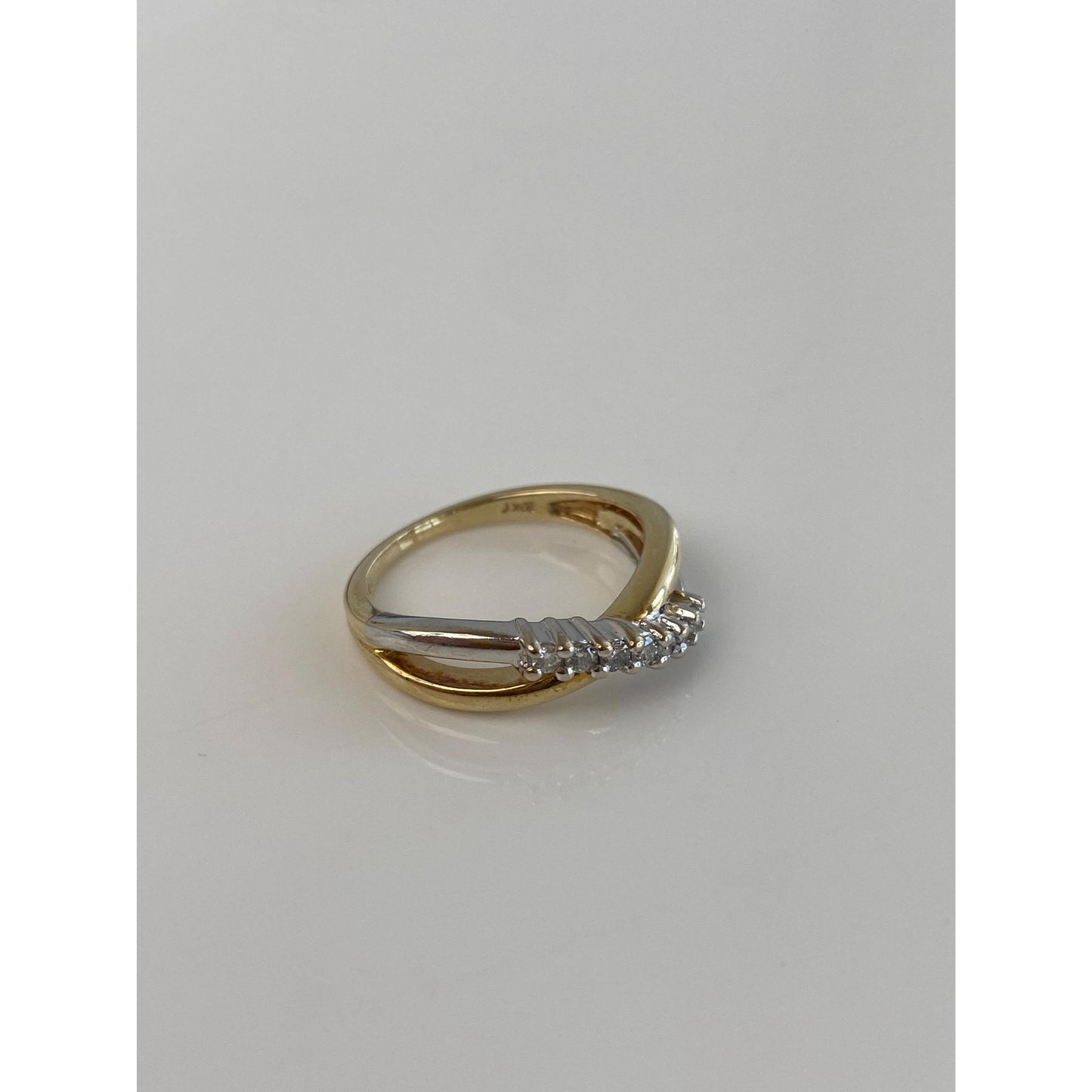 Vintage Solid 10k White & Yellow Gold Diamond Twist Ring - Size 5.5