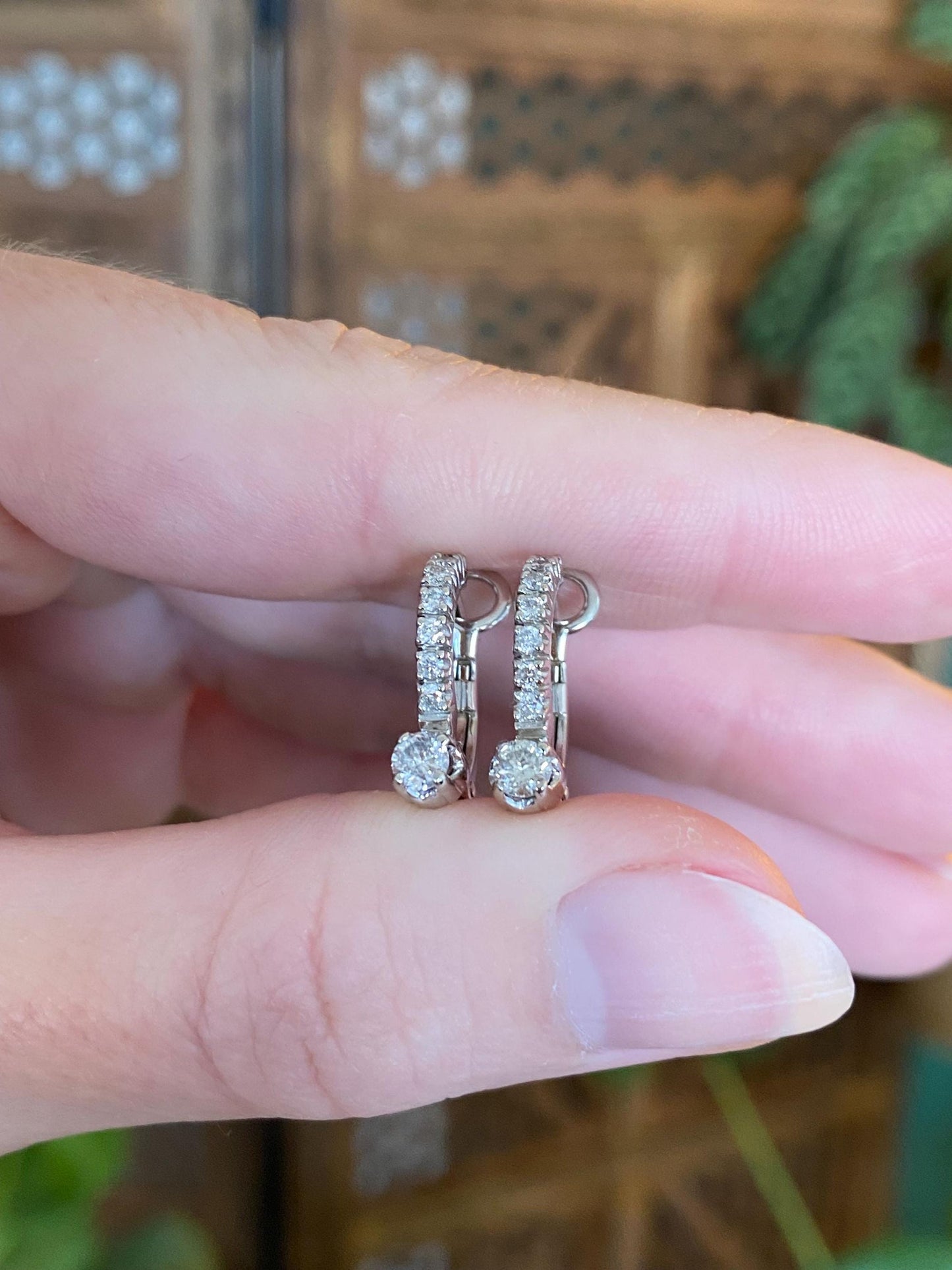 Vintage Solid 14k White Gold Diamond Drop Earrings
