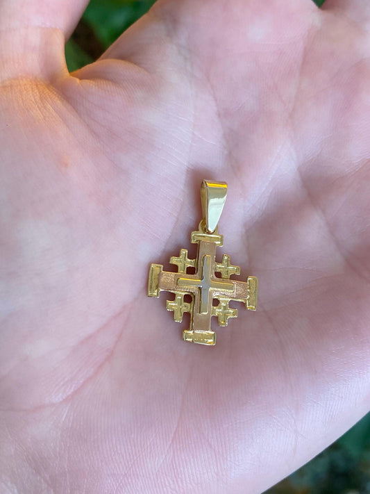 Vintage Solid 18k Tri Tone Gold Jerusalem Crosses Charm