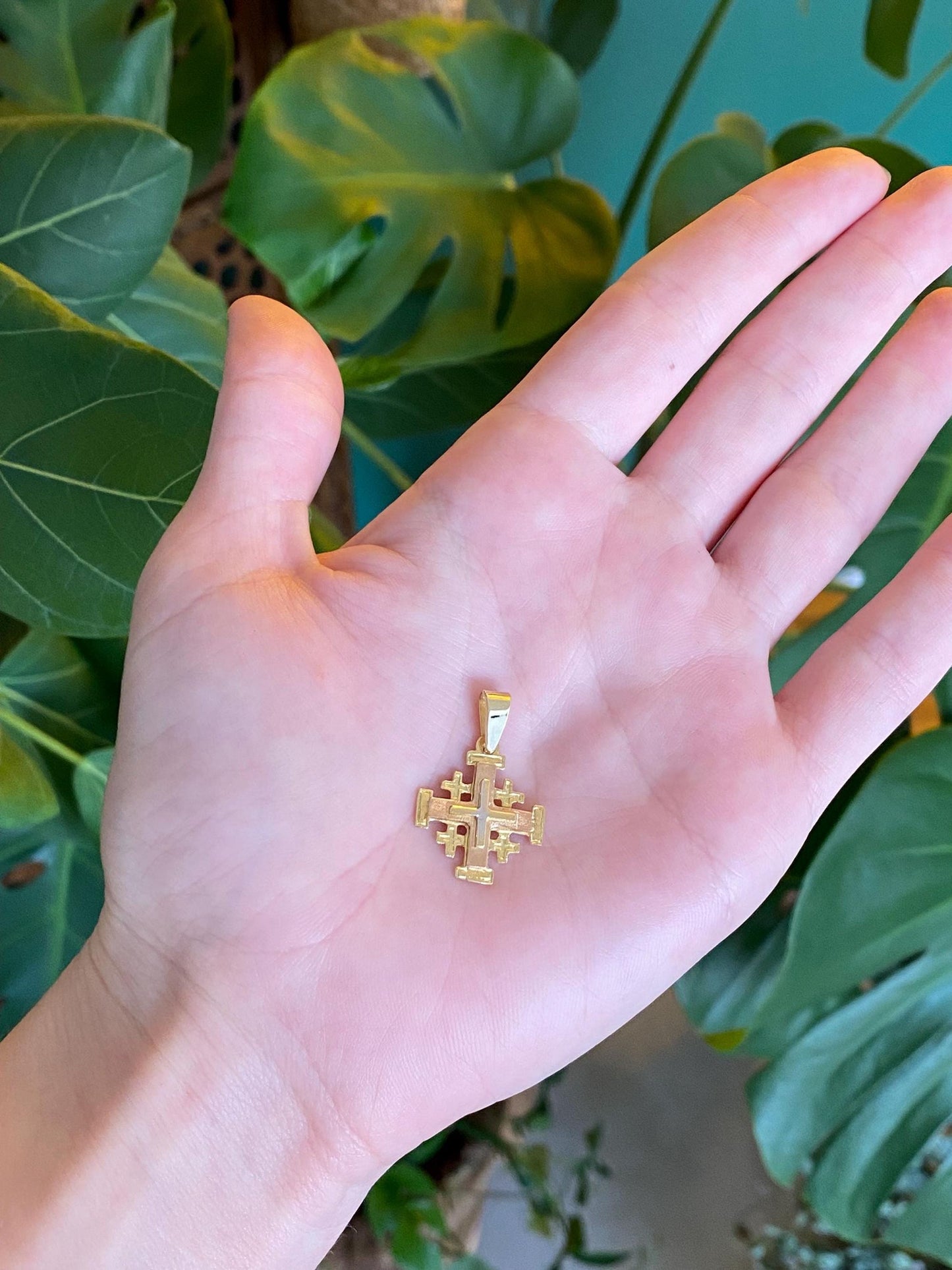 Vintage Solid 18k Tri Tone Gold Jerusalem Crosses Charm