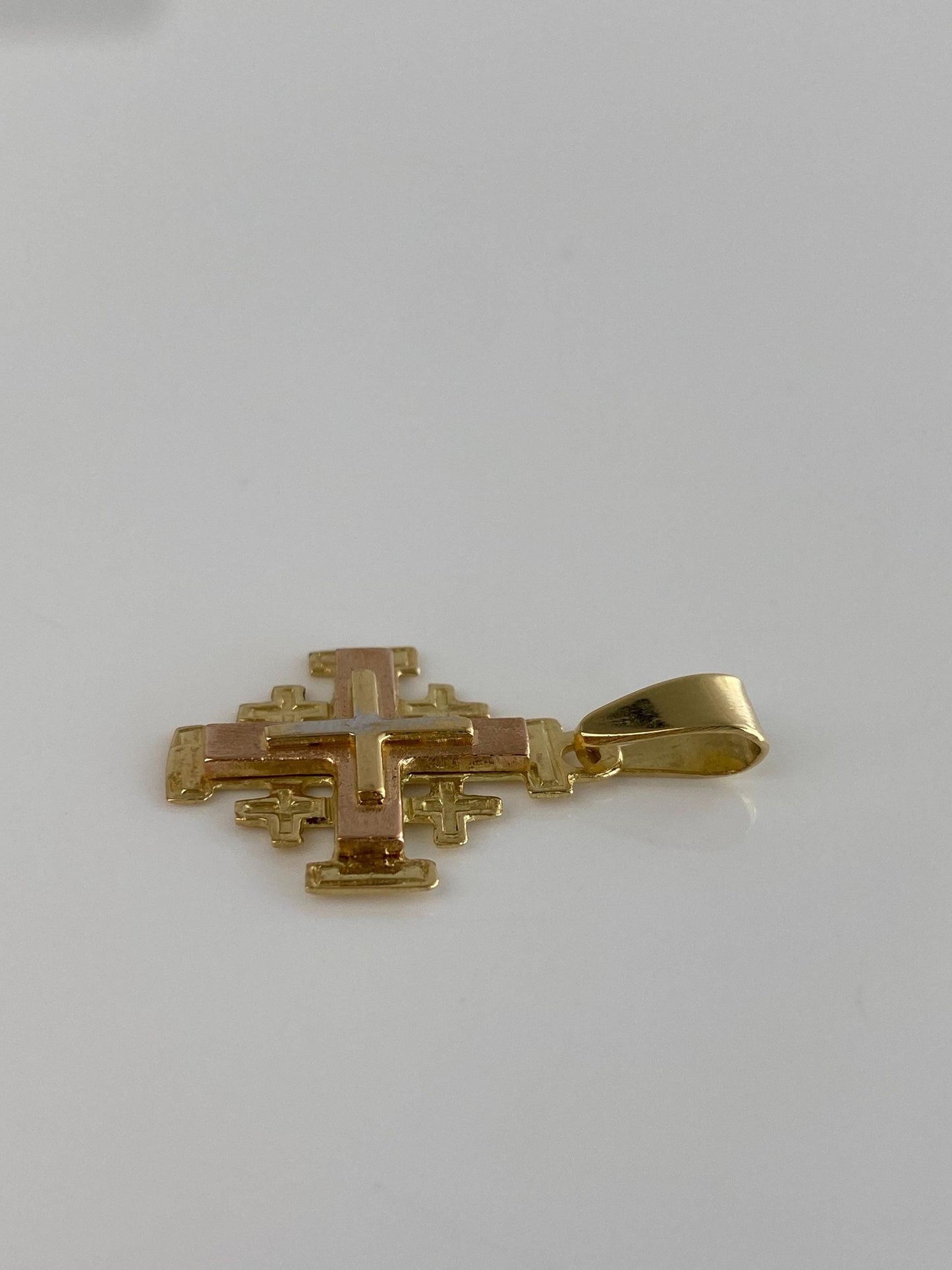 Vintage Solid 18k Tri Tone Gold Jerusalem Crosses Charm