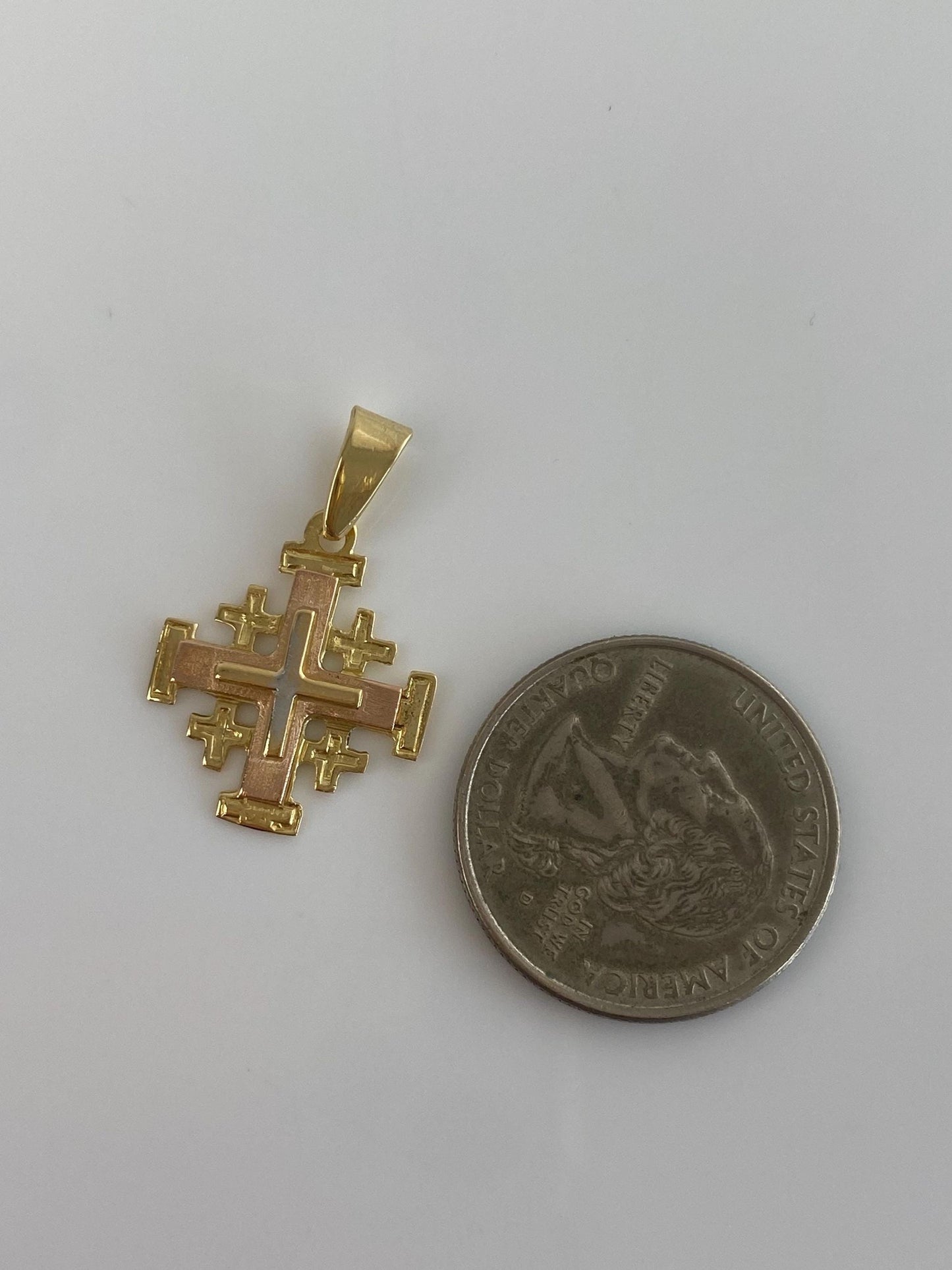 Vintage Solid 18k Tri Tone Gold Jerusalem Crosses Charm
