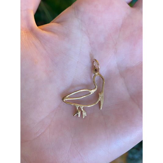 Vintage Solid 10k Yellow Gold Pelican Charm