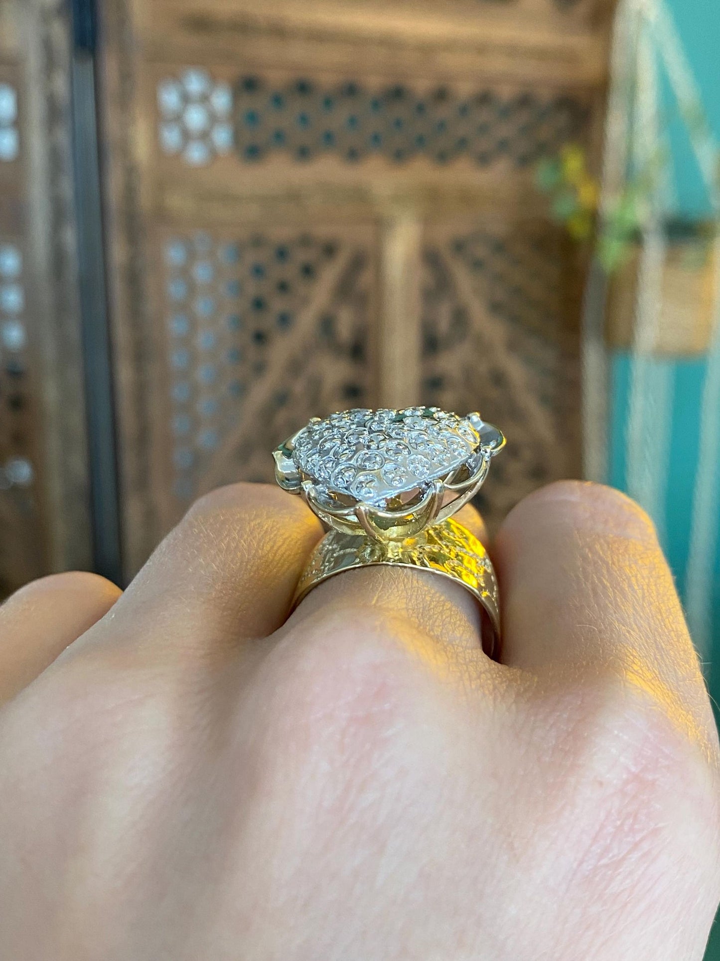 Vintage Solid 10k White & Yellow Gold Diamond Heart Ring - Size 9