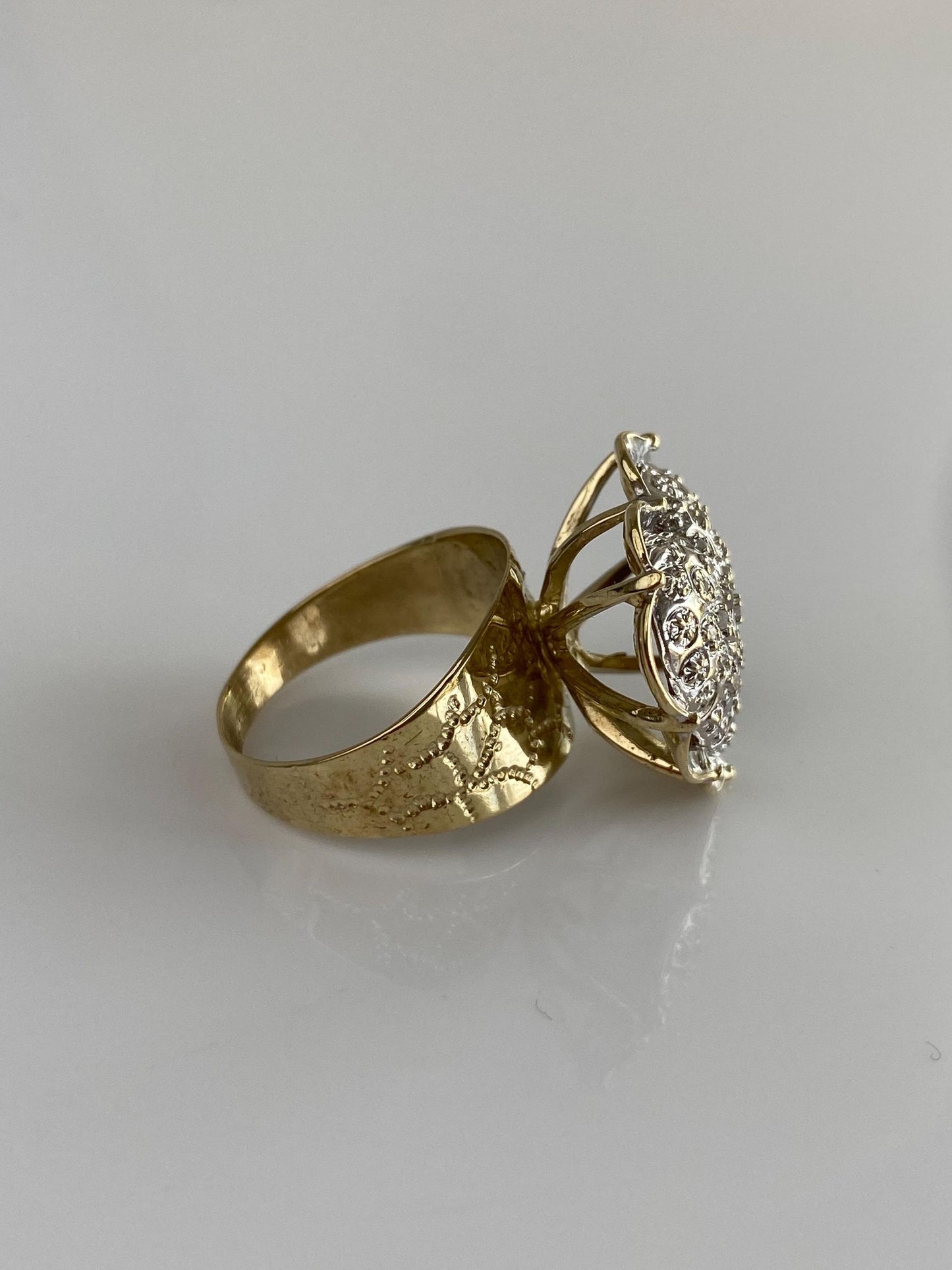 Vintage Solid 10k White & Yellow Gold Diamond Heart Ring - Size 9