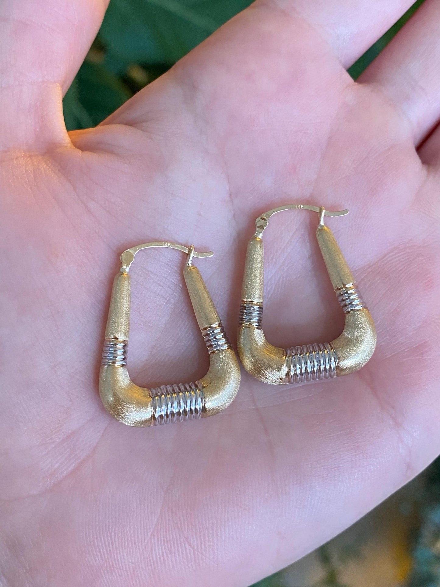 Vintage 14k White & Yellow Gold Satin Hoop Earrings