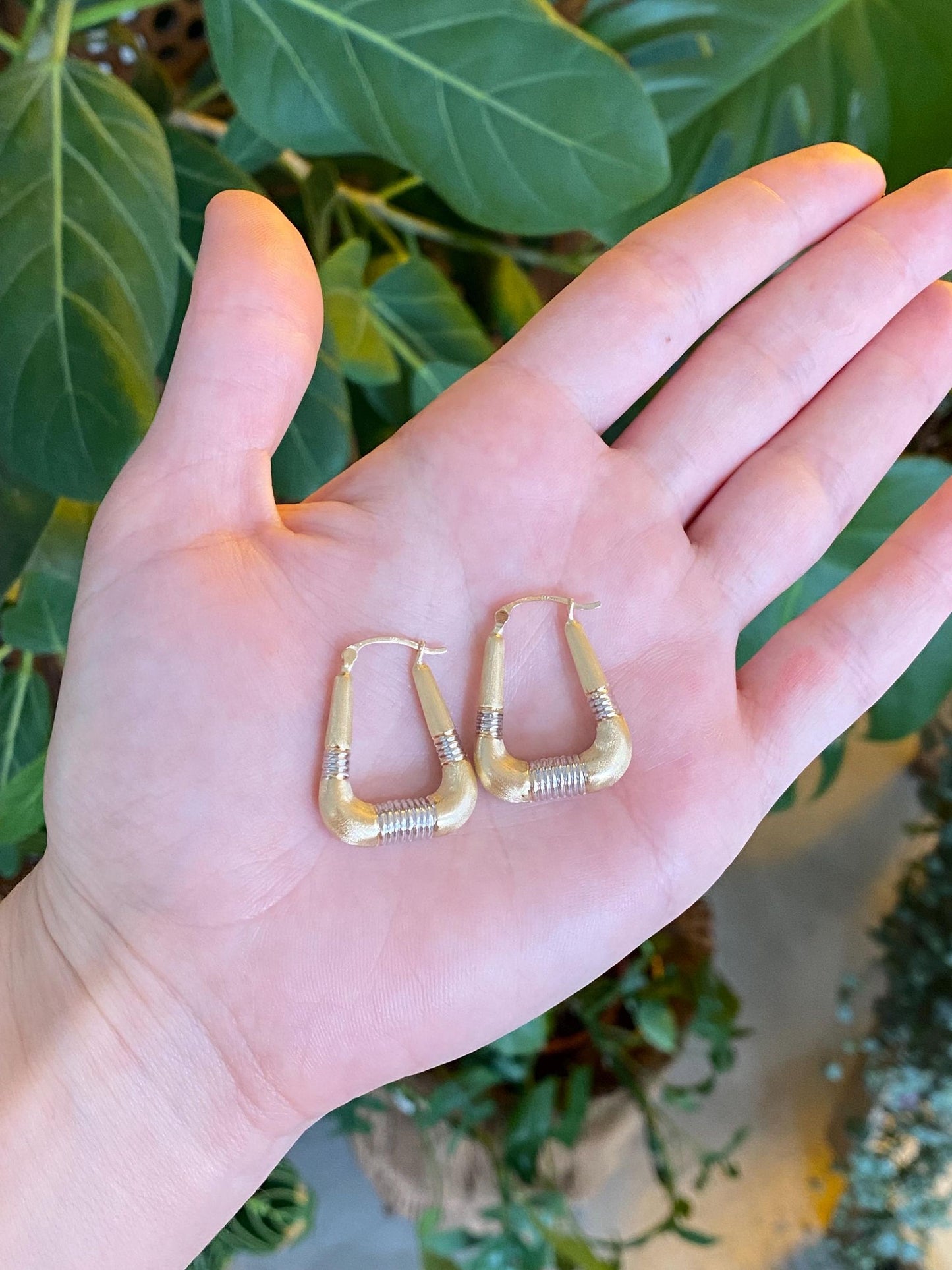 Vintage 14k White & Yellow Gold Satin Hoop Earrings