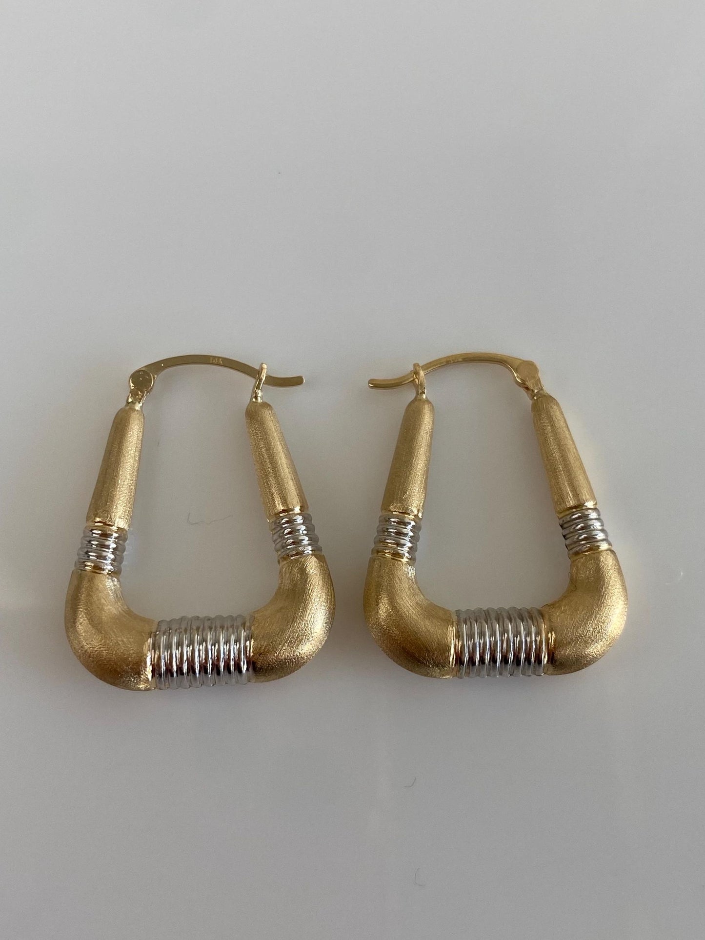 Vintage 14k White & Yellow Gold Satin Hoop Earrings