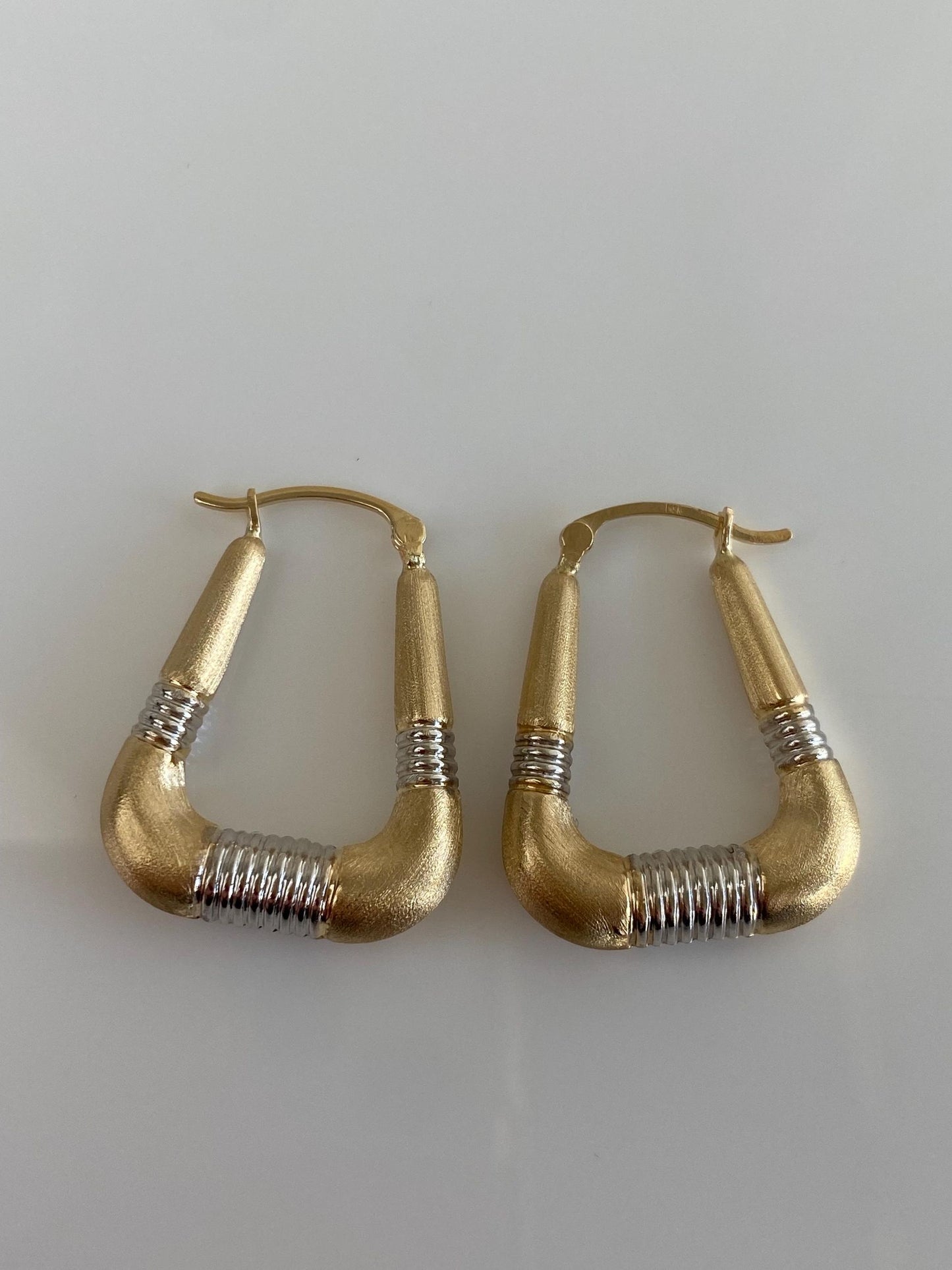 Vintage 14k White & Yellow Gold Satin Hoop Earrings