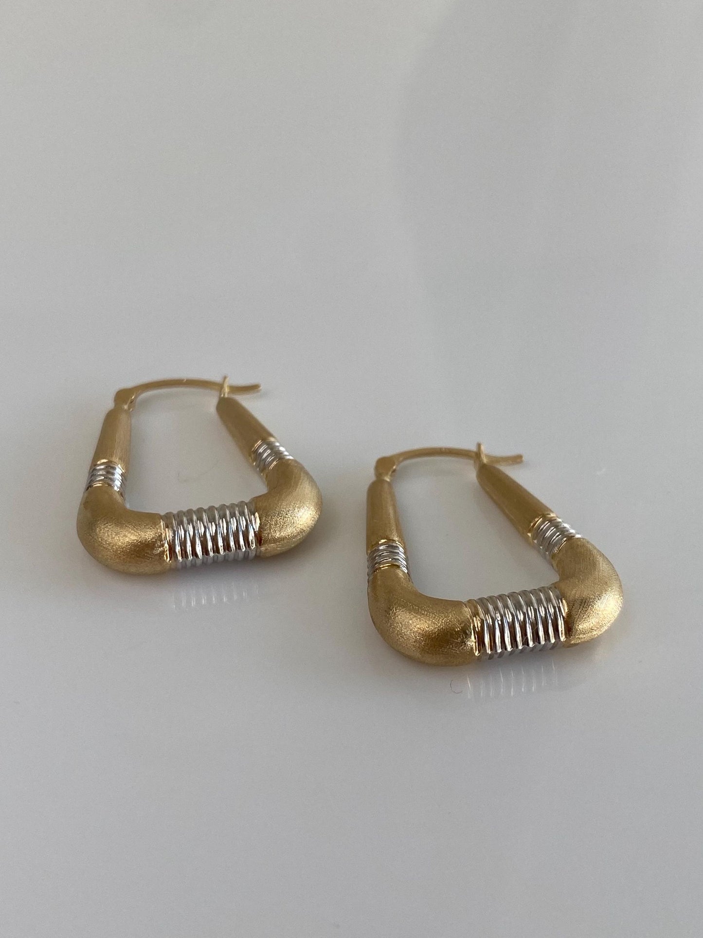 Vintage 14k White & Yellow Gold Satin Hoop Earrings
