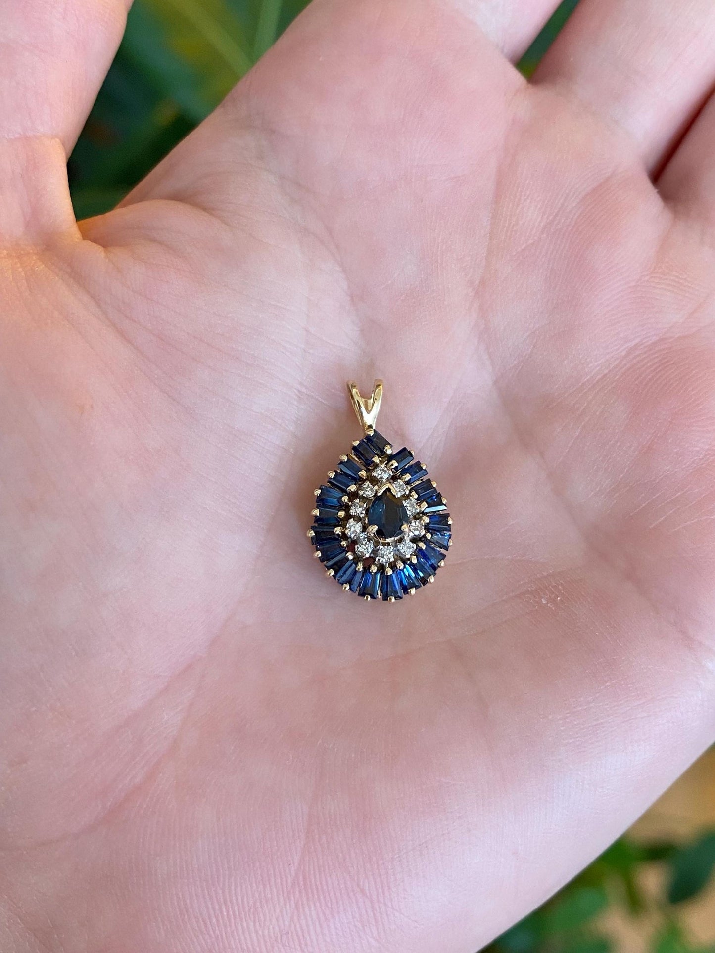 Solid 14k White & Yellow Gold Diamond Blue Sapphire Charm