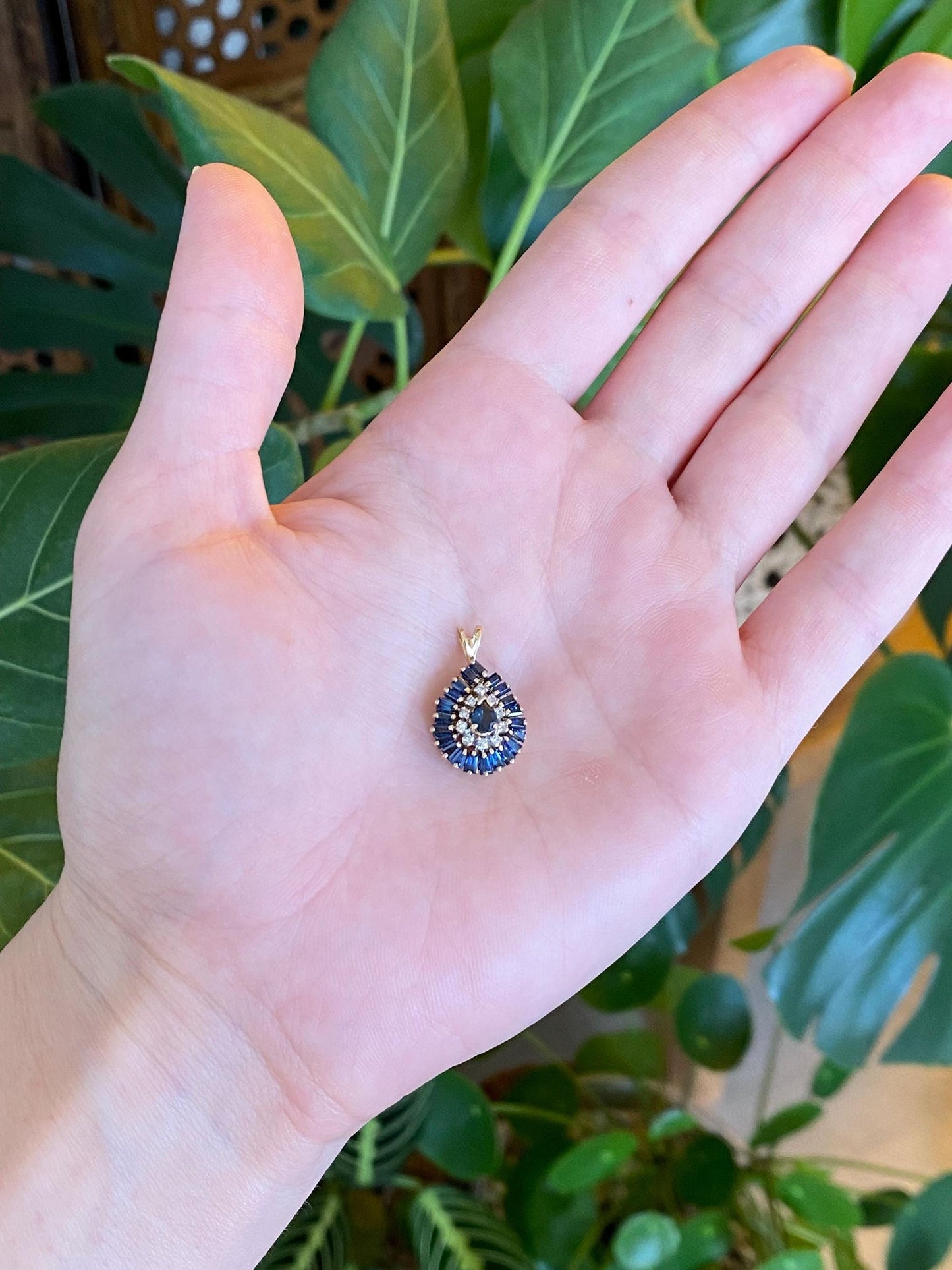 Solid 14k White & Yellow Gold Diamond Blue Sapphire Charm