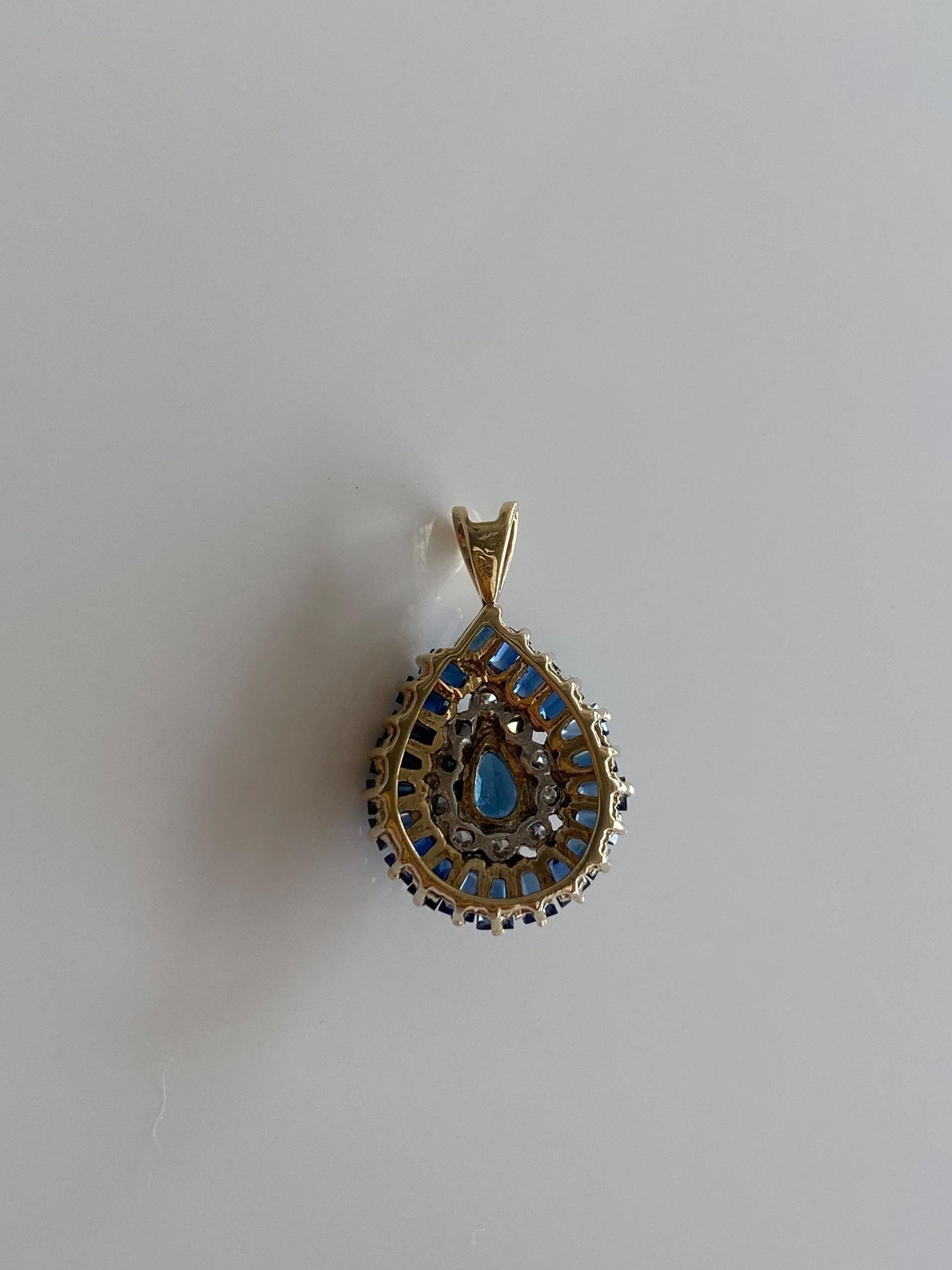 Solid 14k White & Yellow Gold Diamond Blue Sapphire Charm