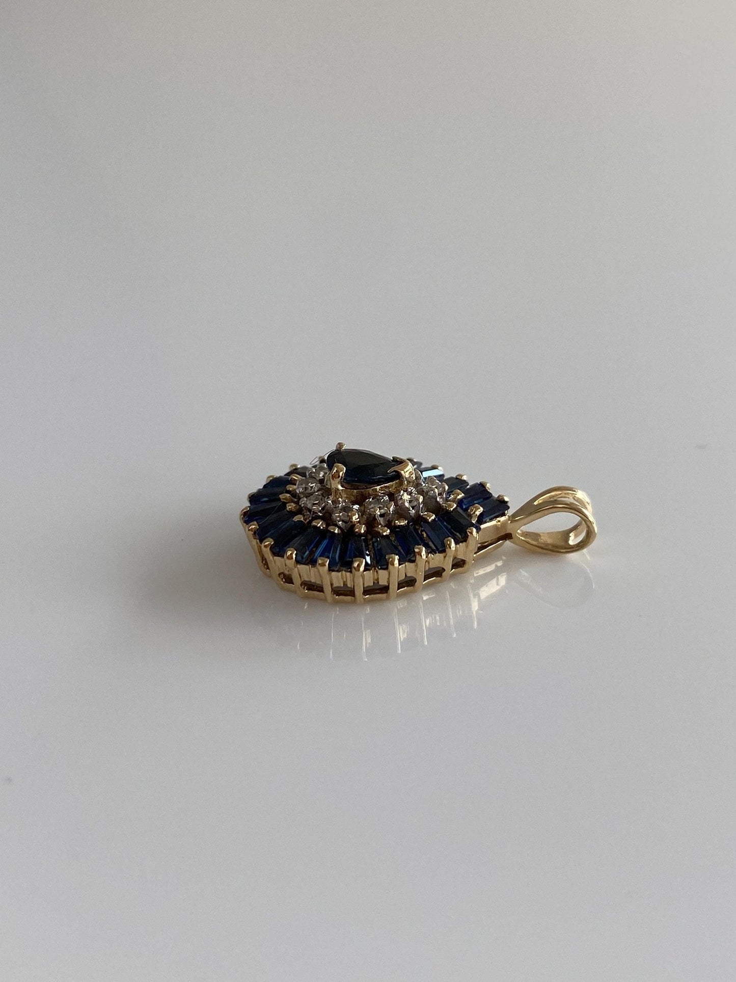 Solid 14k White & Yellow Gold Diamond Blue Sapphire Charm