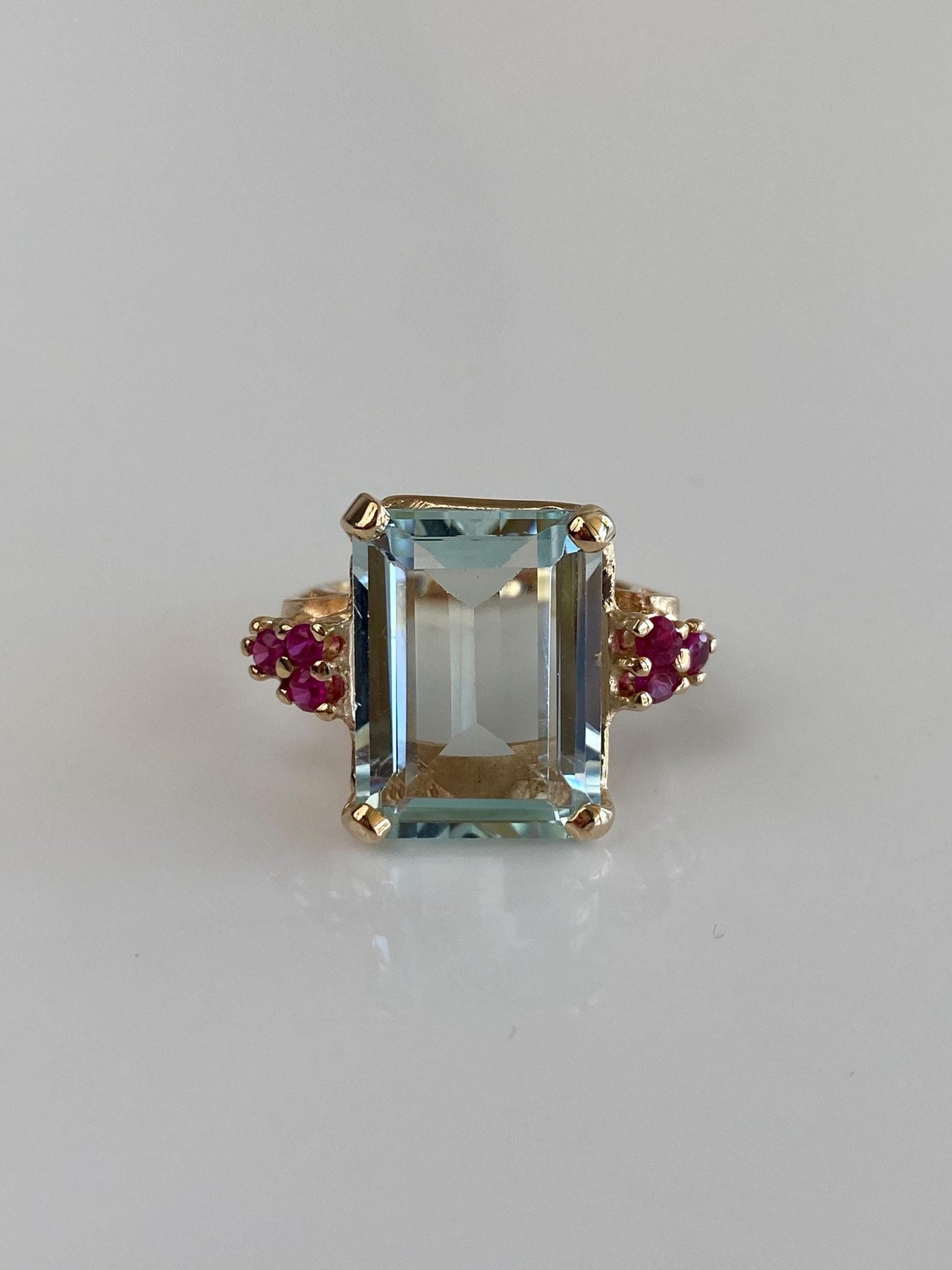 Vintage Solid 14k Yellow Gold Aquamarine Pink Sapphire Ring - Size 5