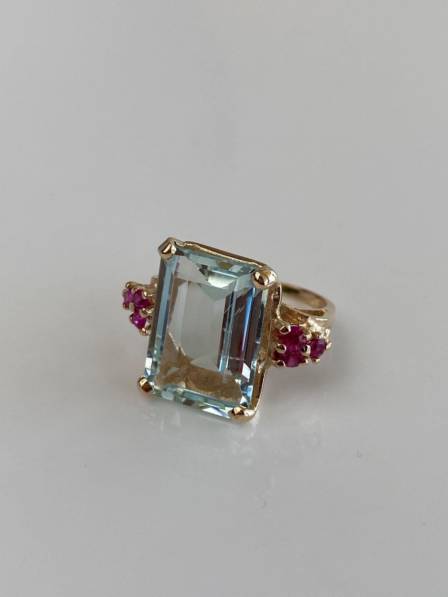Vintage Solid 14k Yellow Gold Aquamarine Pink Sapphire Ring - Size 5