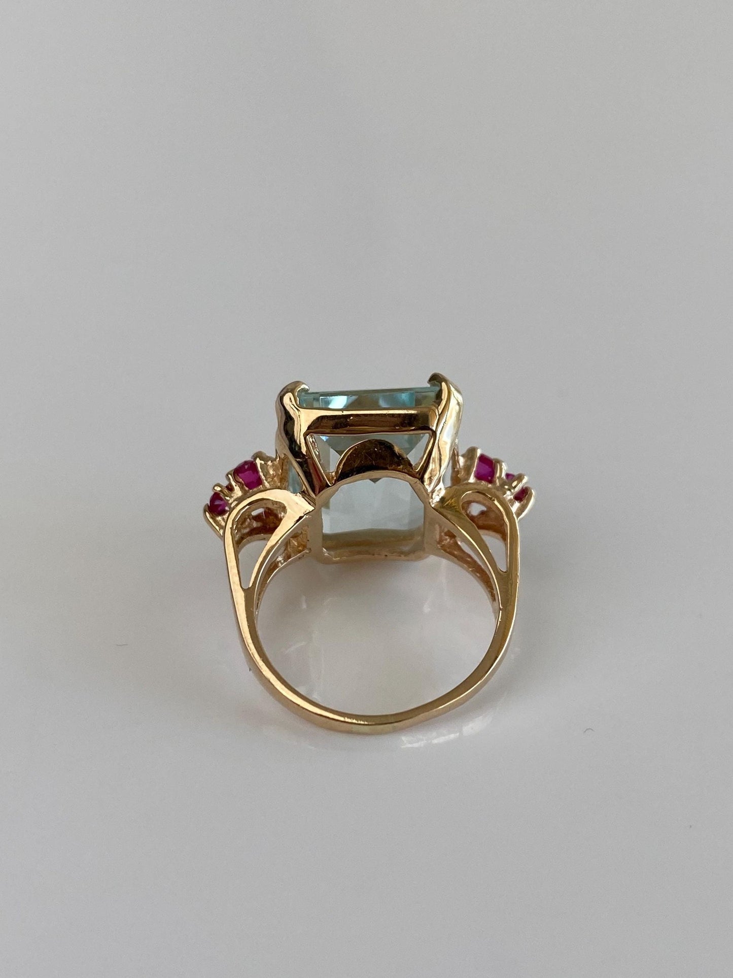Vintage Solid 14k Yellow Gold Aquamarine Pink Sapphire Ring - Size 5